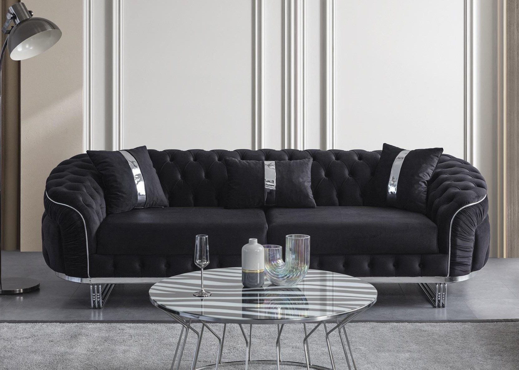 Xlmoebel 3-Sitzer Sofa Harmonie von XLMOEBEL in Schwarz mit komfortabler Polsterung, 3-Sitzer 1 Teile, Made in Europa