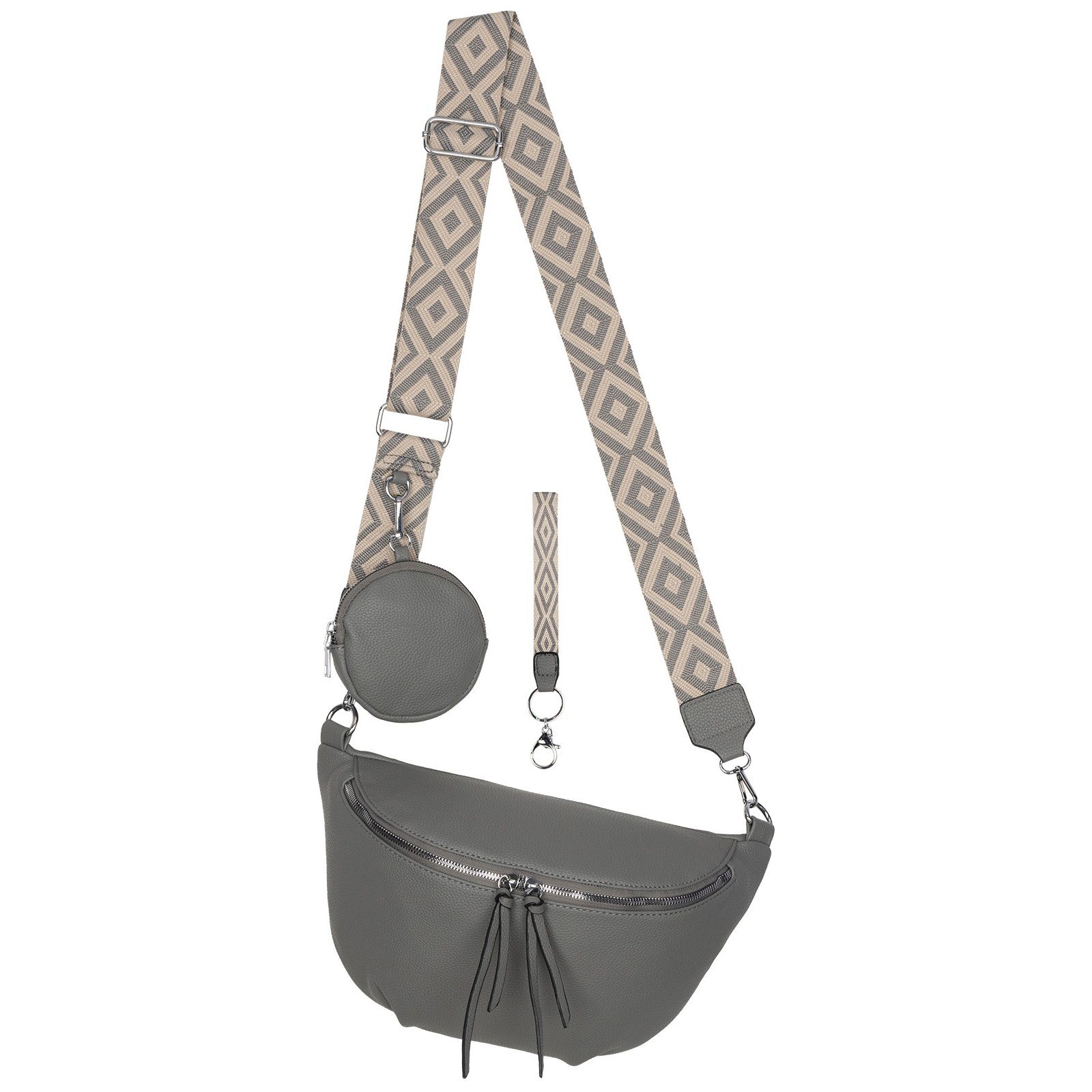 EAAKIE Gürteltasche Bauchtasche Umhängetasche Crossbody-Bag Hüfttasche Kunstleder Italy-D, als Schultertasche, CrossOver, Umhängetasche tragbar GREY