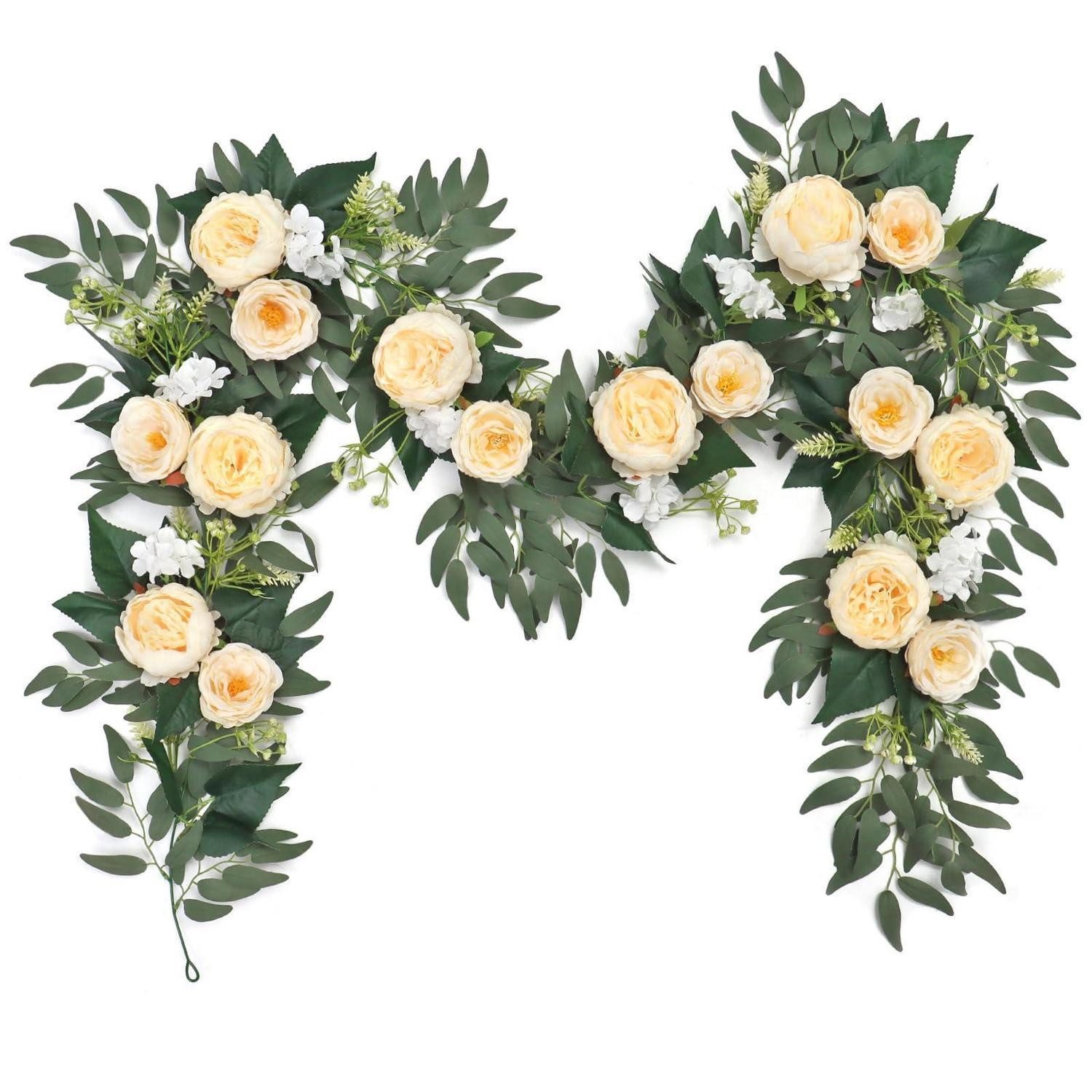 Kunstgirlande Künstliche Blumen Girlande Eukalyptus 2er Pack Champagner, LuxusKollektion, Höhe 5 cm
