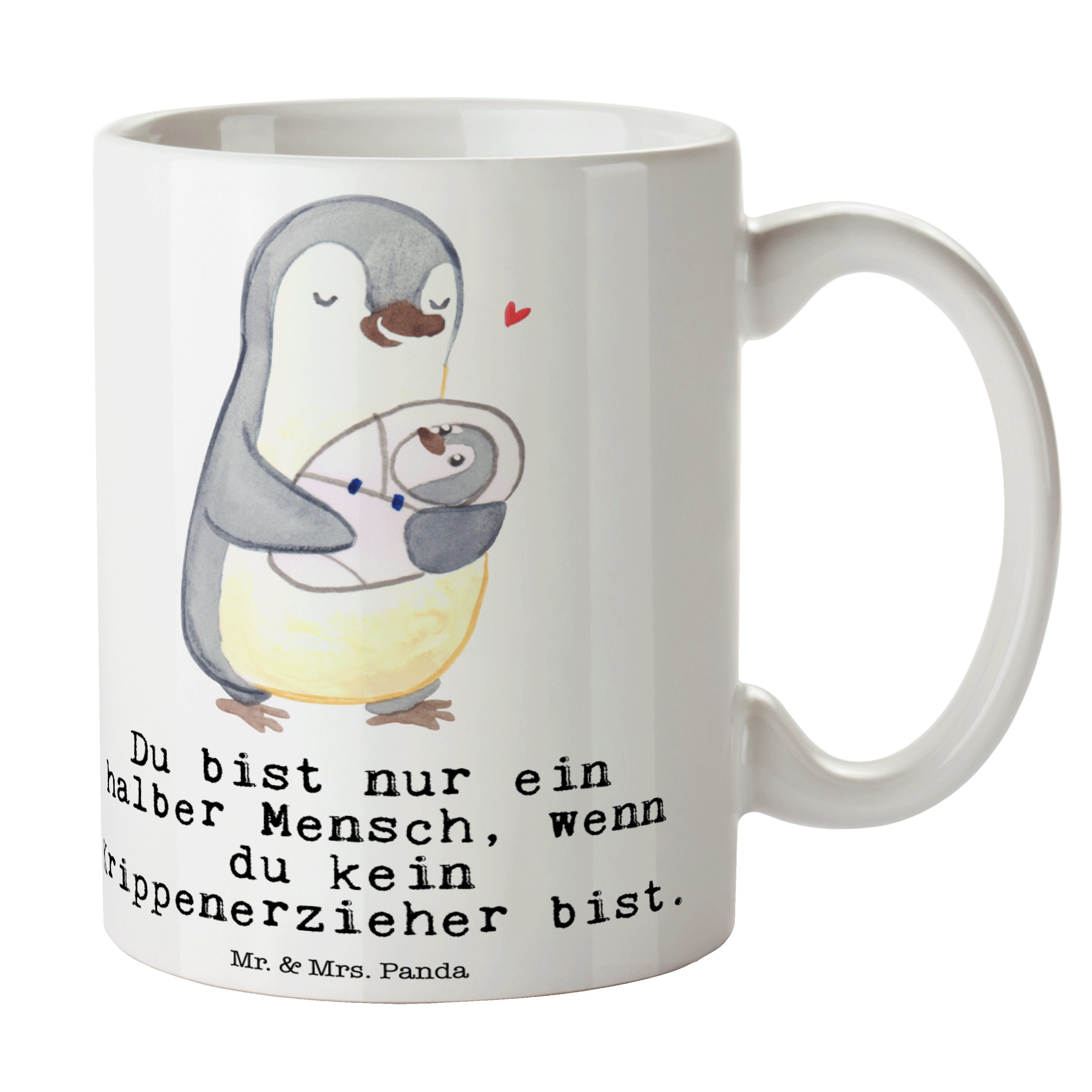 Mr. & Mrs. Panda Tasse Krippenerzieher mit Herz - Weiß - Geschenk, Geschenk Tasse, Dankeschö, Keramik