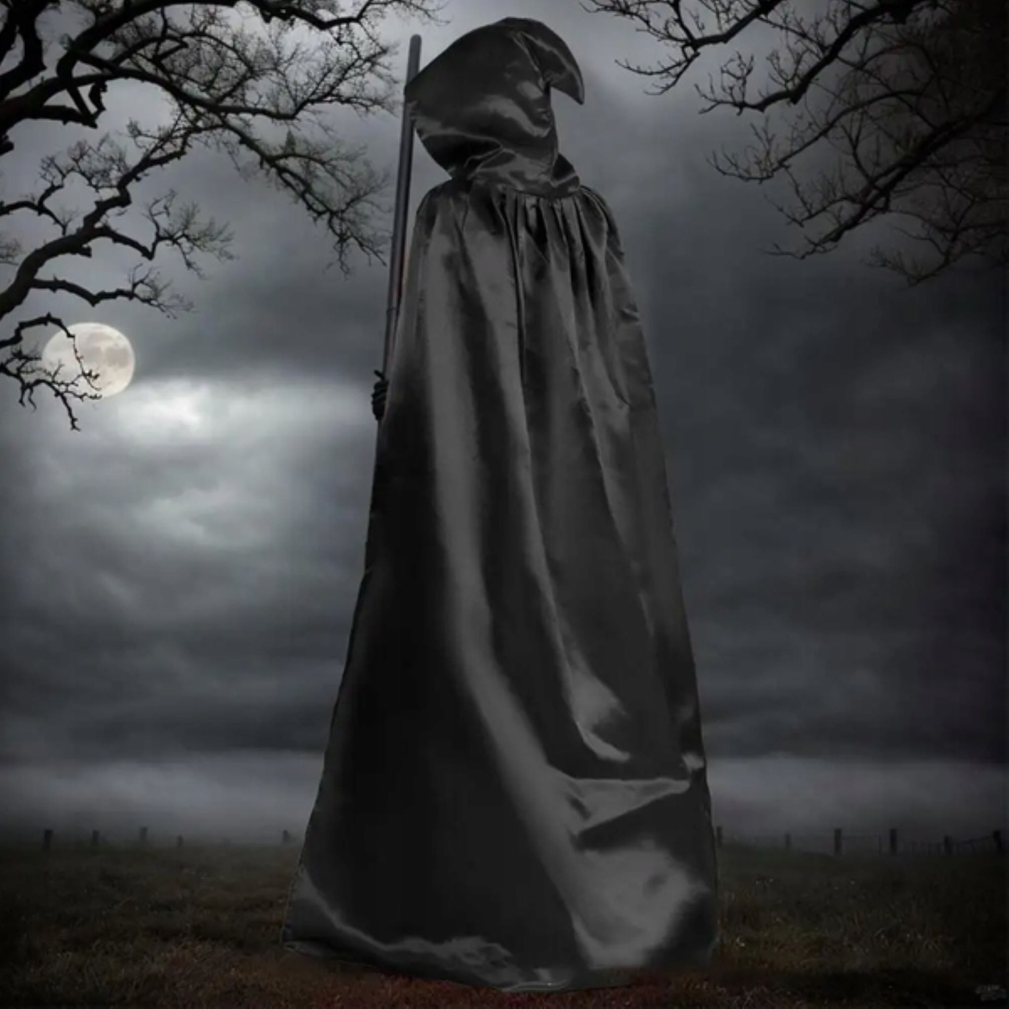 partydeco Kostüm Schwarzer Umhang mit Kapuze 140 cm für Vampir, Gotik, Halloween-Kostüm