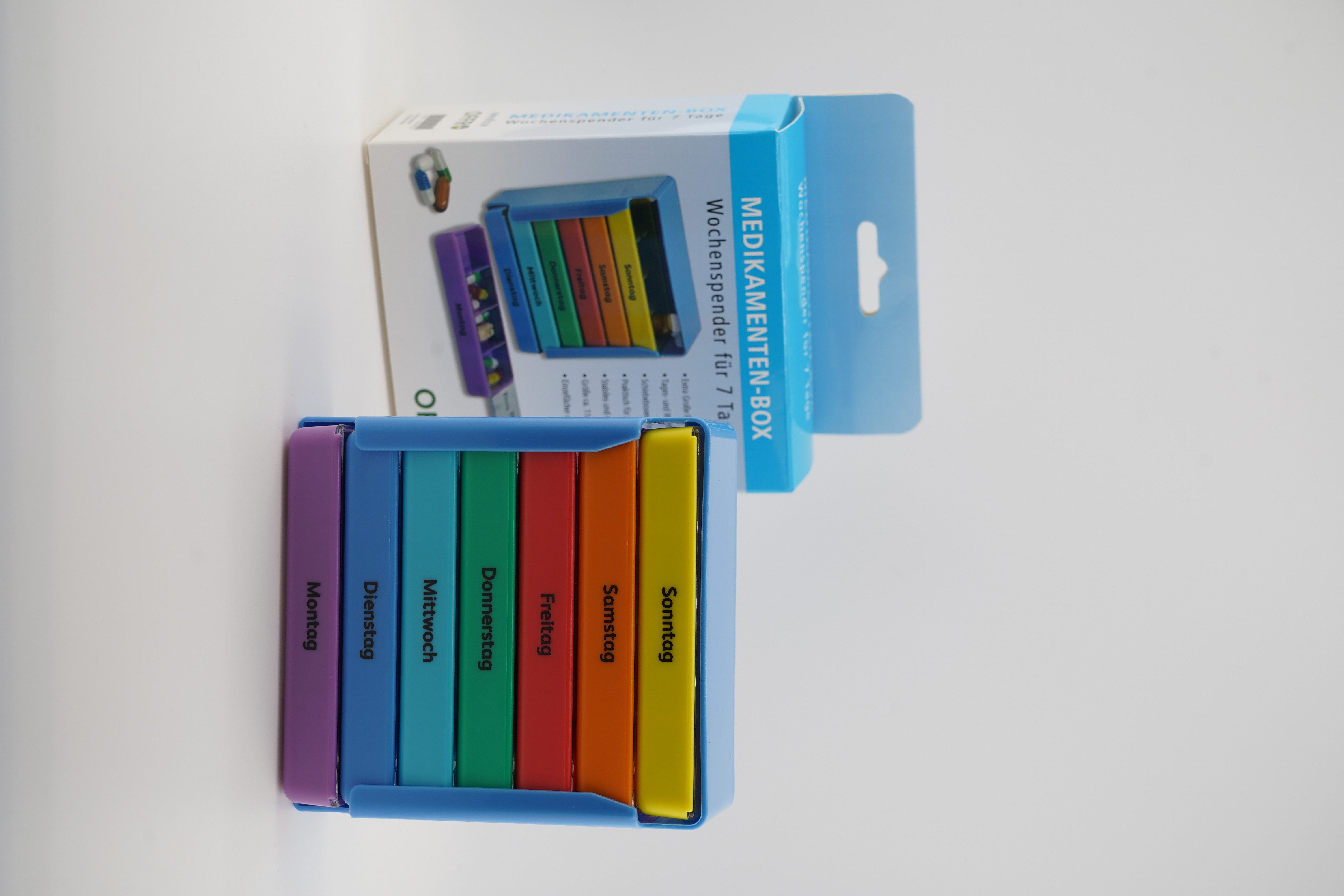 omeo Pillendose Pillenbox als Wochenspender für 7 Tage, Extragroß, Jeweils 4 Kammer