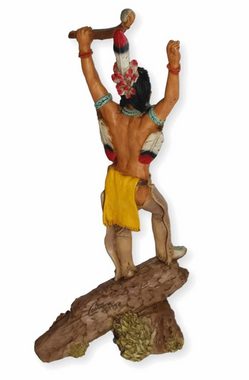 Castagna Dekofigur Dekofigur Native American Massasoit H 24 cm Wasamegin Gelbe Feder mit Kopfschmuck stehend auf Holzstamm Castagna