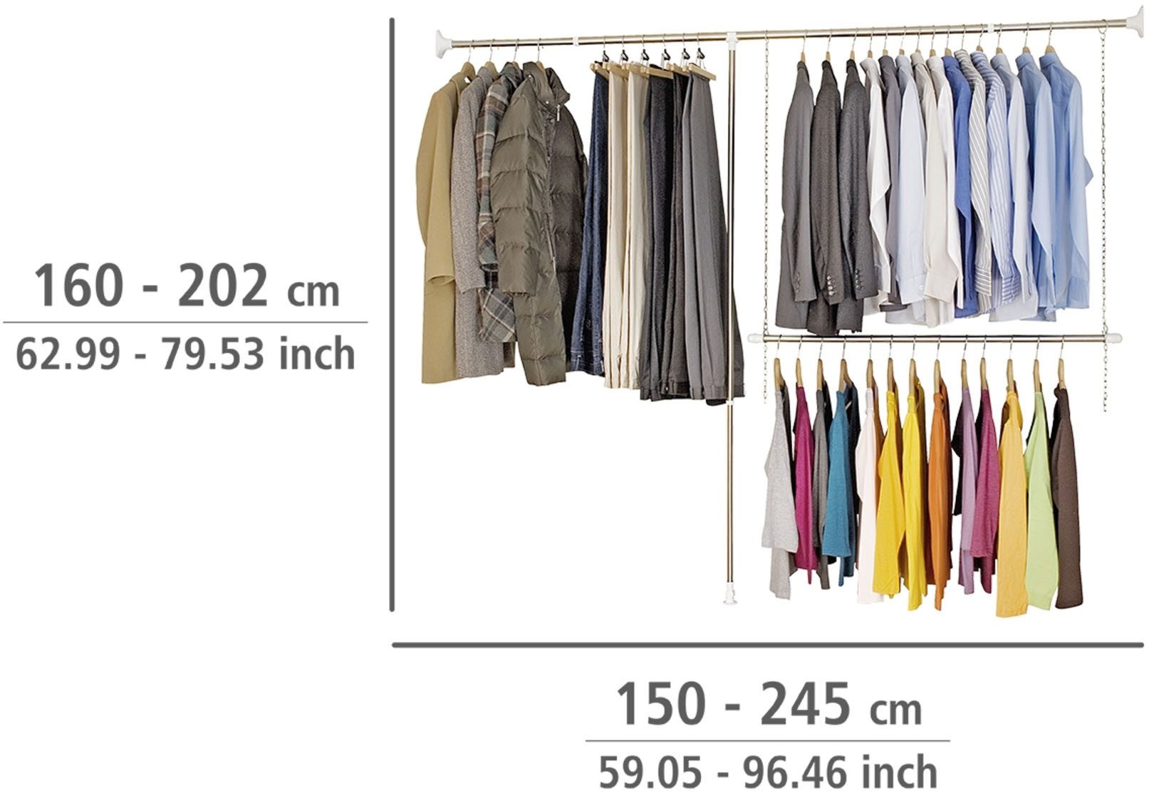 WENKO Teleskopregal Garderobe, Set 3-tlg., flexibles Kleiderstangensystem, belastbar bis 110 kg