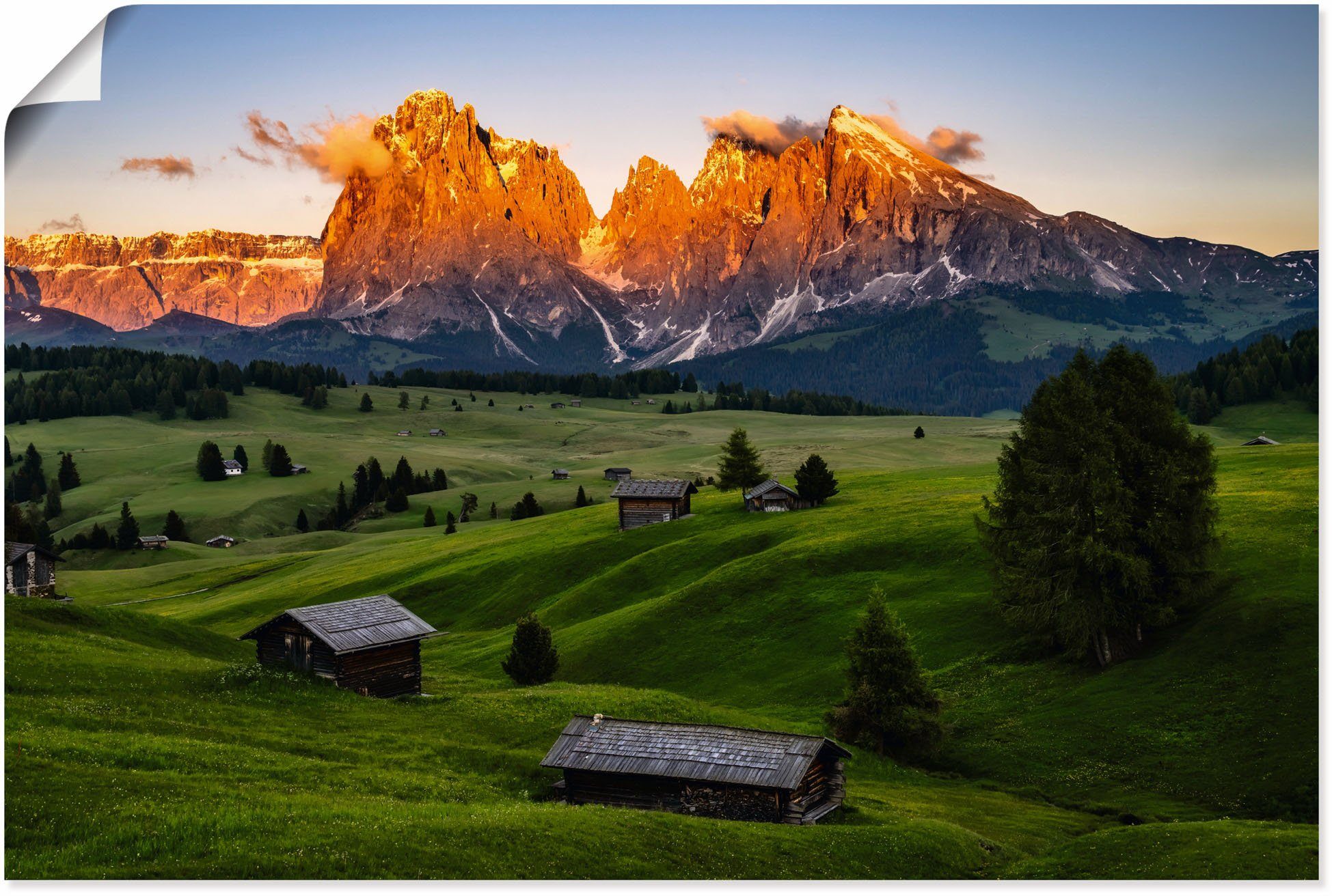 Artland Wandbild Sonnenuntergang Seiser Alm in Südtirol, Berge & Alpenbilder (1 St), als Alubild, Leinwandbild, Wandaufkleber oder Poster in versch. Größen