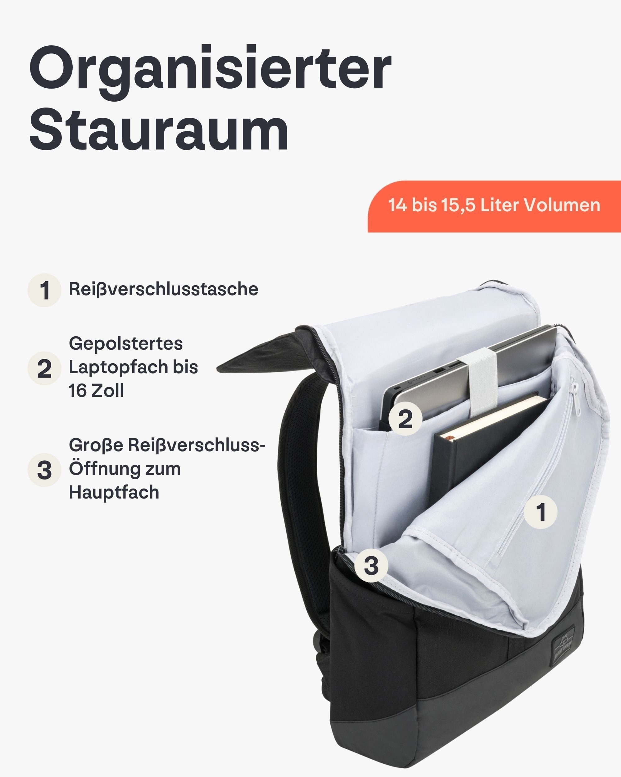 Johnny Urban Cityrucksack MIKA, Rolltop Damen Herren, Laptop Fach (1-tlg), Flexible Größe, Gepolstertes Laptopfach, Wasserabweisend – Bild 5 von 5