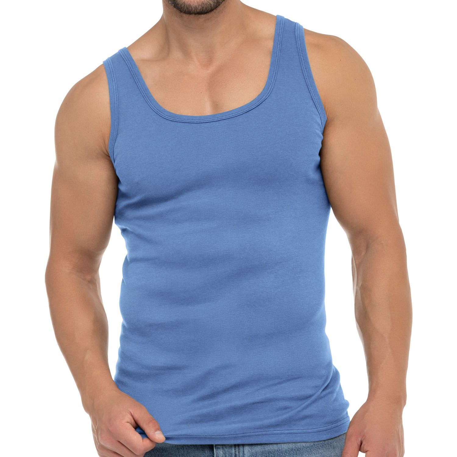celodoro Unterhemd Herren Business Tank Top Achselhemd aus Baumwolle Carolina Blue