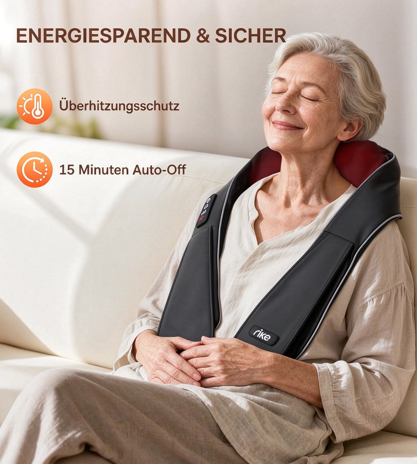 RIKE Shiatsu-Massagegerät Nackenmassagegerät mit Wärme, 3D Neck Massager Shiatsu Massagegerät, Shiatsu Nacken- und Schultermassagegerät, 8 Massageköpfe, bidirek – Bild 4 von 5