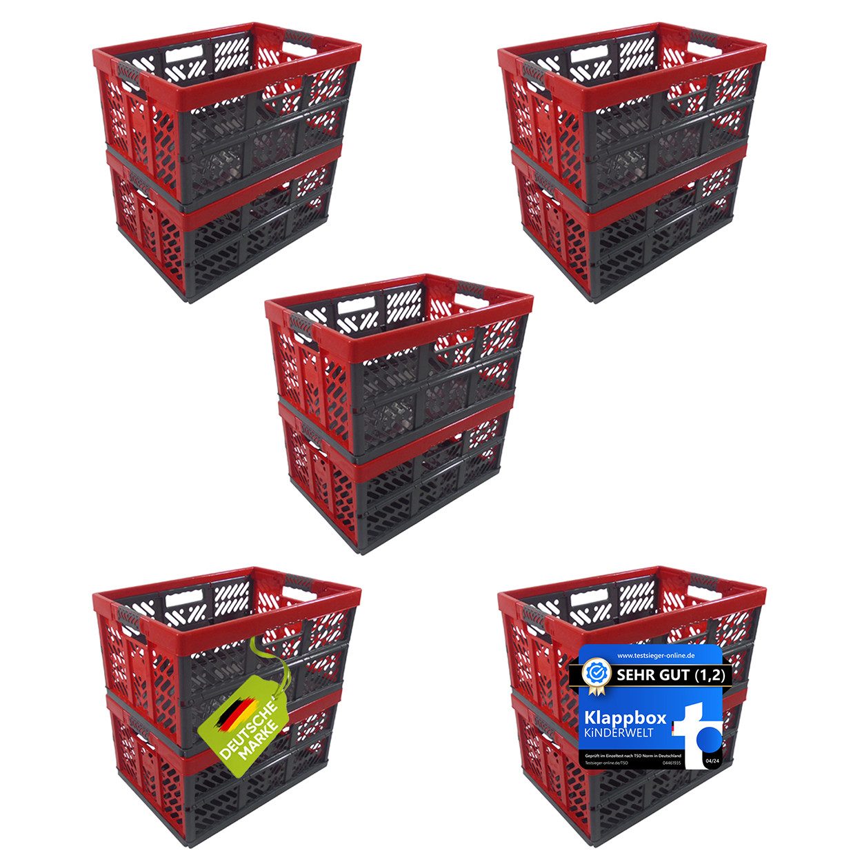 KiNDERWELT Klappbox 10x Premium Faltbox 45 L mit Soft-Touch Griffen, aus hochwertigem Kunststoff