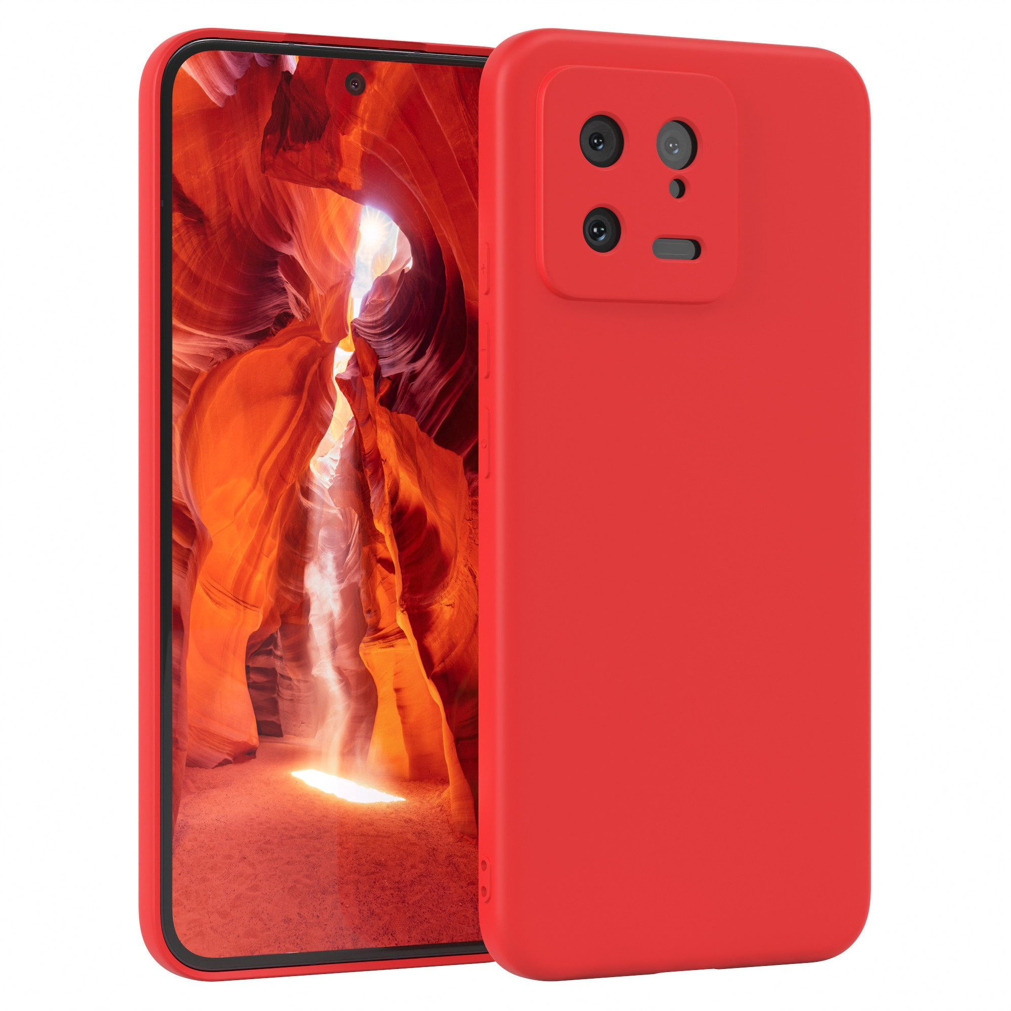 EAZY CASE Handyhülle für Xiaomi 13 Hülle Silikon 6,36 Zoll, Silikon Schutzhülle mit Kameraschutz stoßfest Handycover elastisch Rot