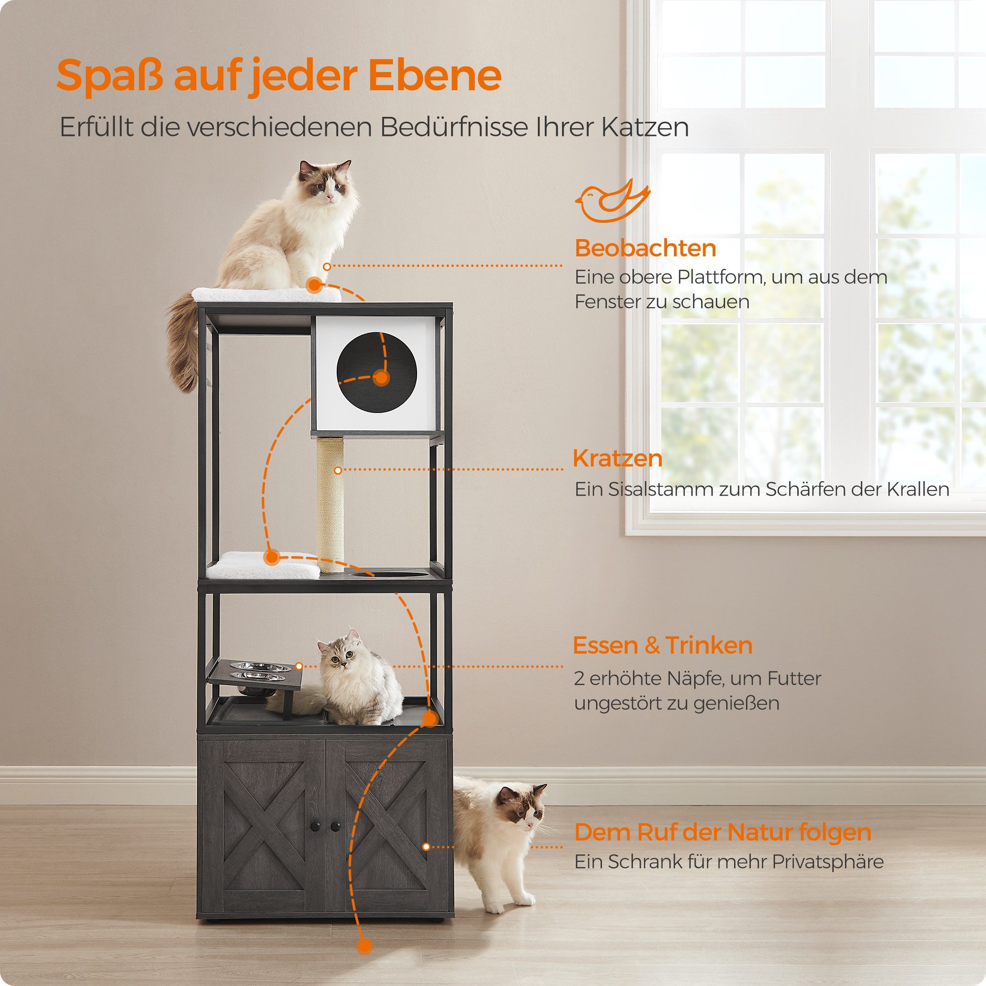 FEANDREA Kratzbaum, 3-in-1, mit Katzenklo-Schrank, erhöhter günstig online kaufen