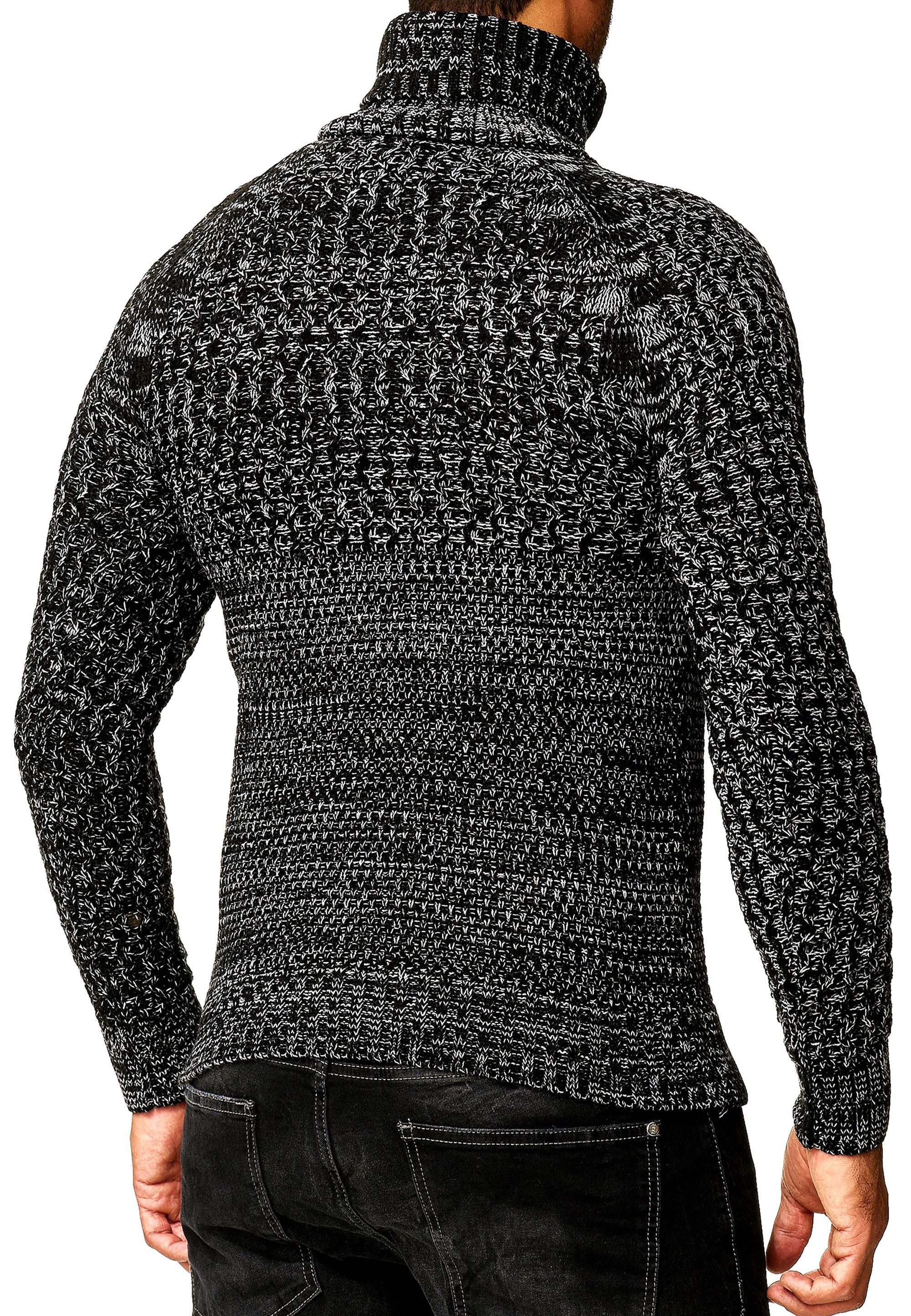 R-NEAL Rollkragenpullover Schwerer Rollkragen Winter Pullover mit Seitlicher Knopfleiste Rolli