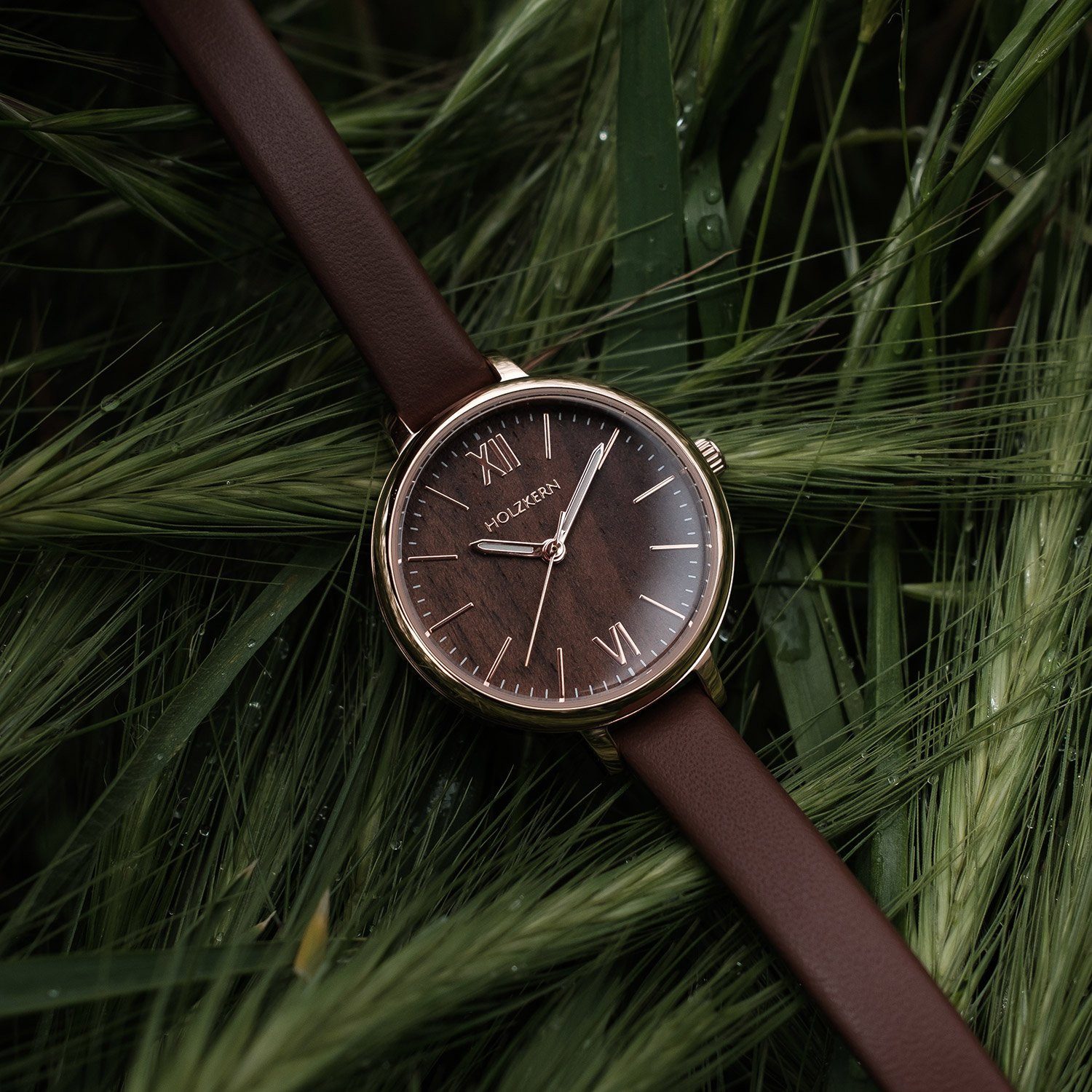 Holzkern Quarzuhr Quarz Shirin Walnuss/Roségoldfarben günstig online kaufen