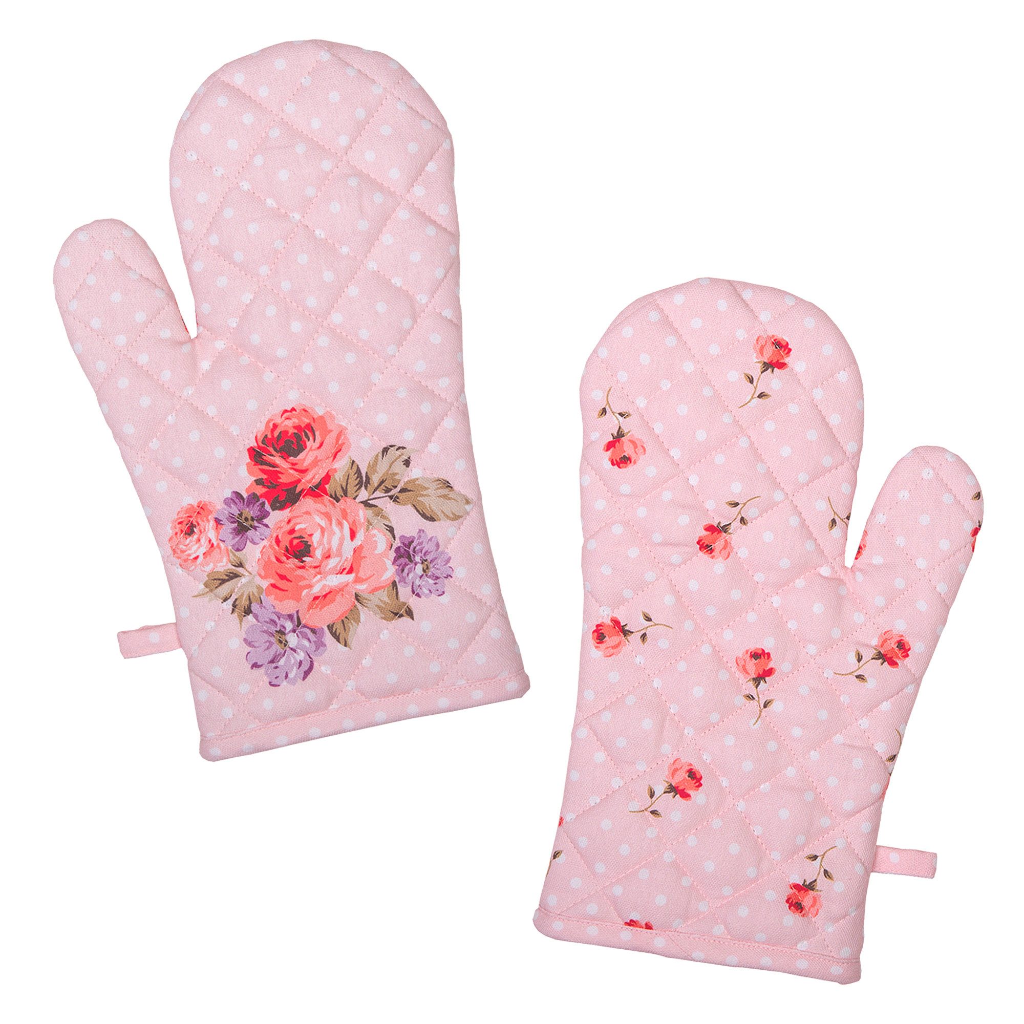 Clayre & Eef Topfhandschuhe Dotty Rose, (Set, 2-tlg., 2-teilig), Ofenhandschuhe wattiert Größe: ca.18x30cm