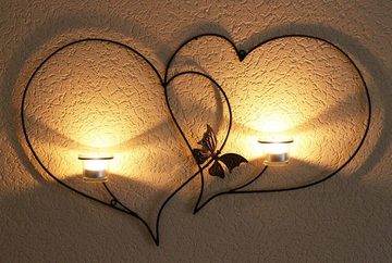 DanDiBo Teelichthalter Doppelherz Wandteelichthalter Herz 65 cm Teelichthalter aus Metall Wandleuchter