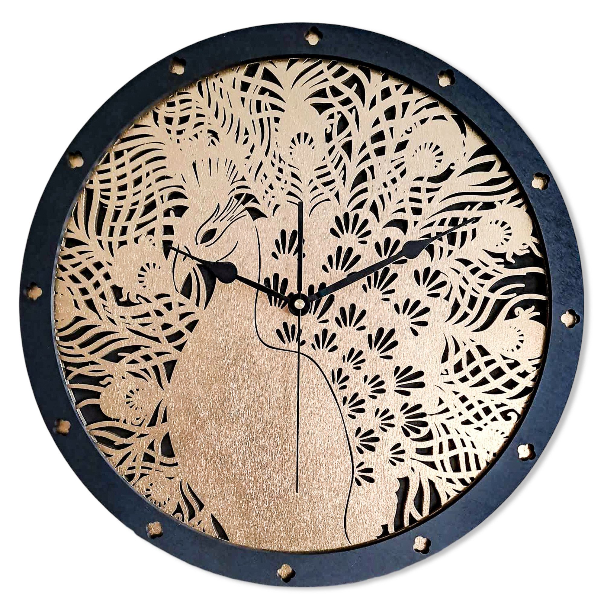ORNAMENTI Wanduhr Pfau, Boho, Grosse, vintage, dekorative, hingucker Wanduhr, holz (Vogel, Handmade, retro, ohne Ticken, Wanddeko, 3 Größen 40, 50, 60 cm)