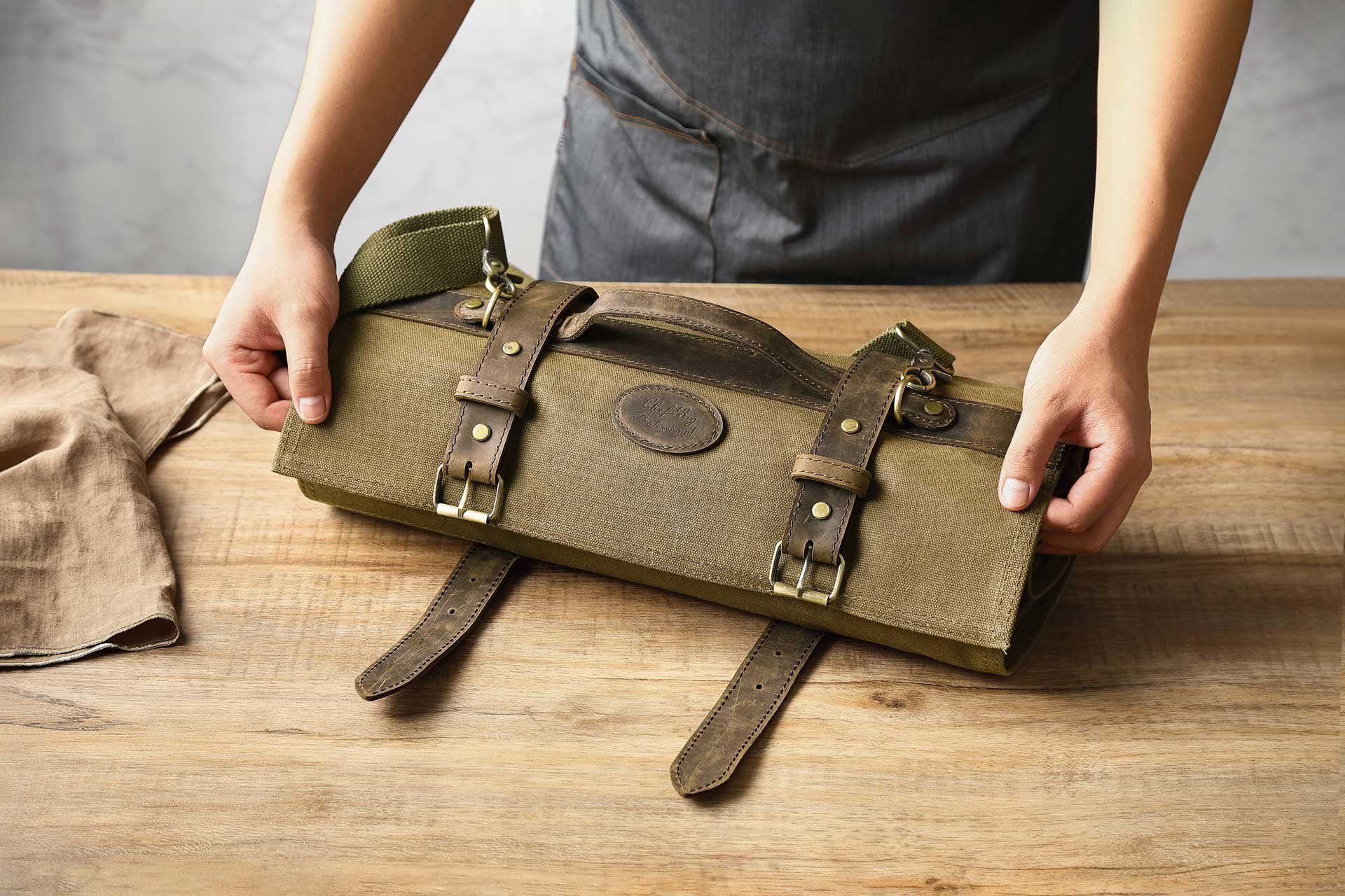 ZAYIKO Messertasche Profi Küchenmesser Tasche (grün) 12 Schlitze, tragbare Kochmesserrolle (1-tlg)