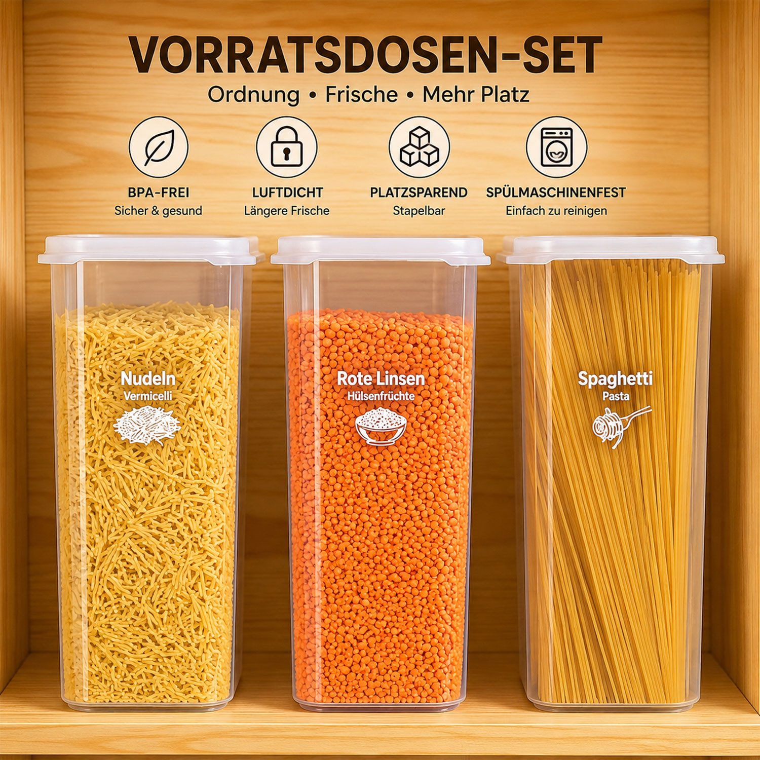 Jungengel Vorratsdose Groß 6x Stück Vorratsdosen Frischhaltedosen Aufbewahrungsdosen, (Set, 6-tlg., 6 passende Deckel, Gesamtvolumen 10,2 Liter, 6 Vorratsdosen  – Bild 2 von 4