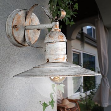 etc-shop Außen-Wandleuchte, Leuchtmittel inklusive, Warmweiß, Landhaus Stil Wand Leuchte weiss gold Außen Beleuchtung Laterne im Set