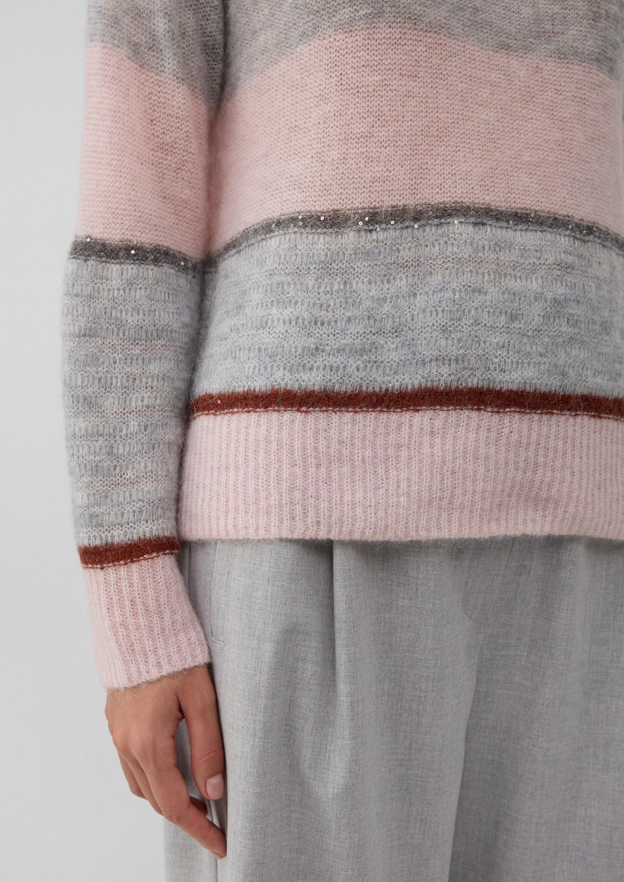 s.Oliver Longpullover Strickpullover Leichter Alpakamix-Pullover mit Colour-Blocking und Pailletten