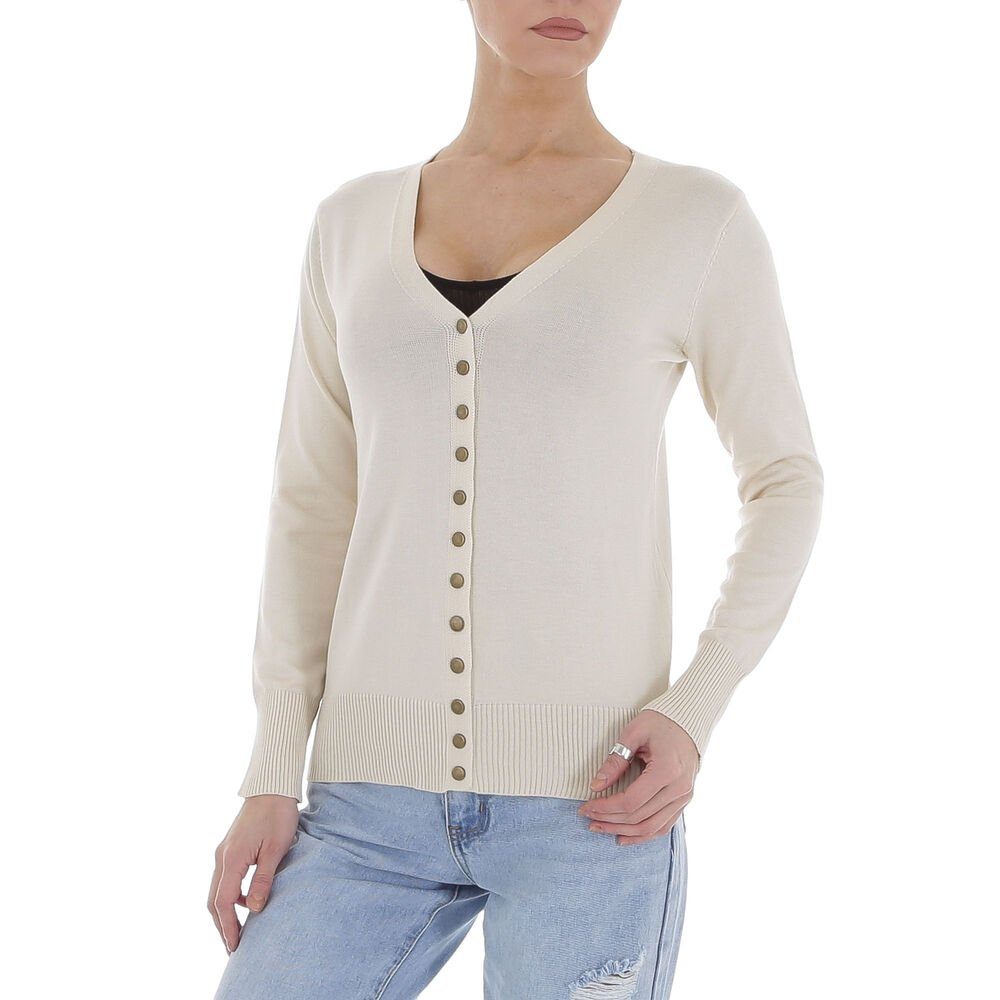 Ital-Design Strickjacke Damen Freizeit Stretch Strickjacke & Cardigan in Beige