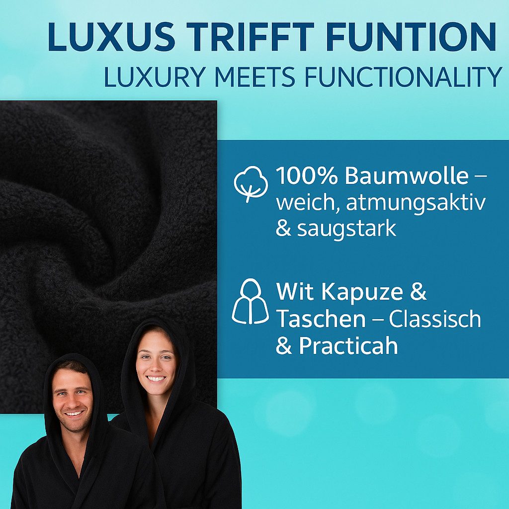 Betz Bademantel Saunamantel mit Kapuze für Herren und Damen FULDA, Wadenlang, 100% Baumwolle, Kapuze, Gürtel