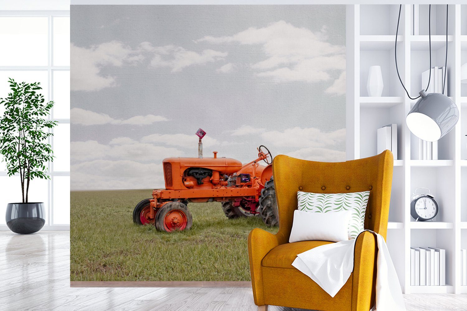 Schlafzimmer Wohnzimmer - Fototapete (4 Vliestapete Traktor bedruckt, - Vintage, Fototapete Küche, MuchoWow Matt, St), für Räder