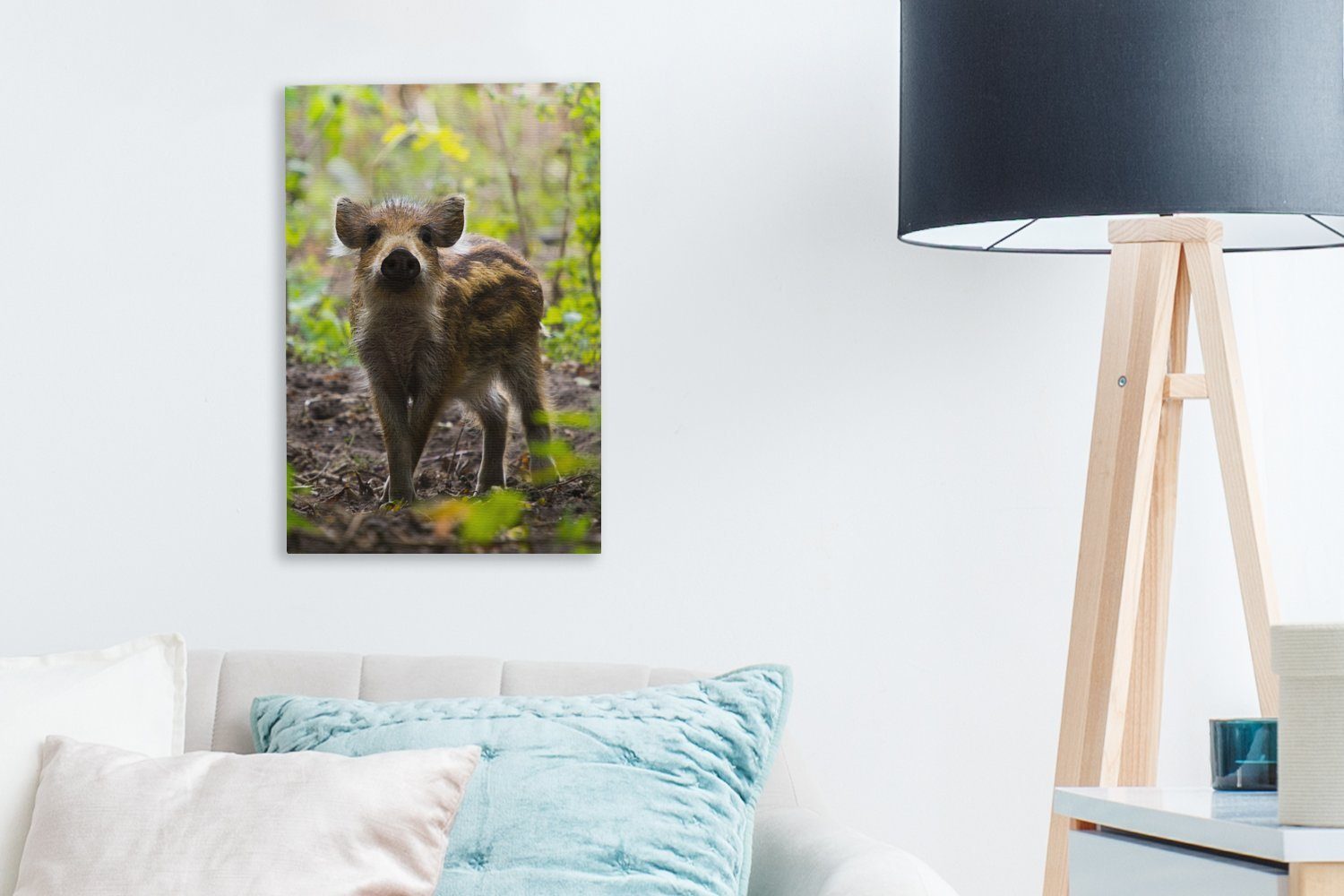 Tier, Wildschwein Gemälde, bespannt St), - fertig inkl. Leinwandbild Zackenaufhänger, (1 Leinwandbild 20x30 - cm Wald OneMillionCanvasses®