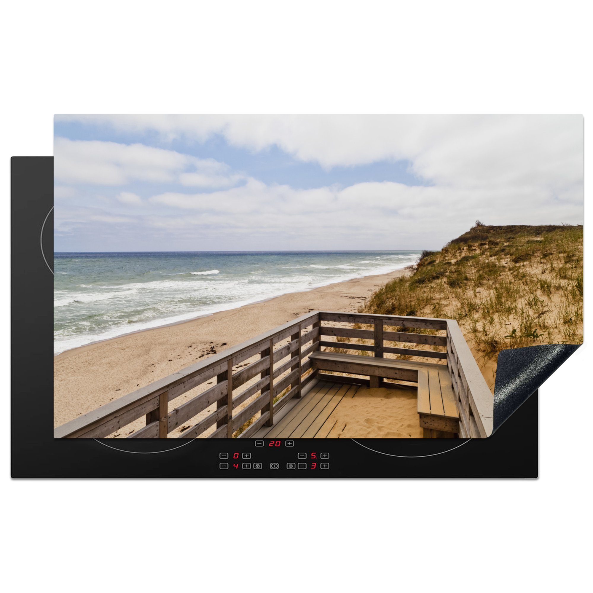 MuchoWow Herdblende-/Abdeckplatte Blick auf das Meer und den Strand des Cape Cod National Seashore, Vinyl, (1 tlg), 83x51 cm, Ceranfeldabdeckung, Arbeitsplatte für küche