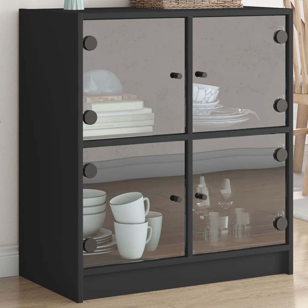 vidaXL Sideboard Beistellschrank mit Glastüren Schwarz 68x37x75,5 cm (1 St)