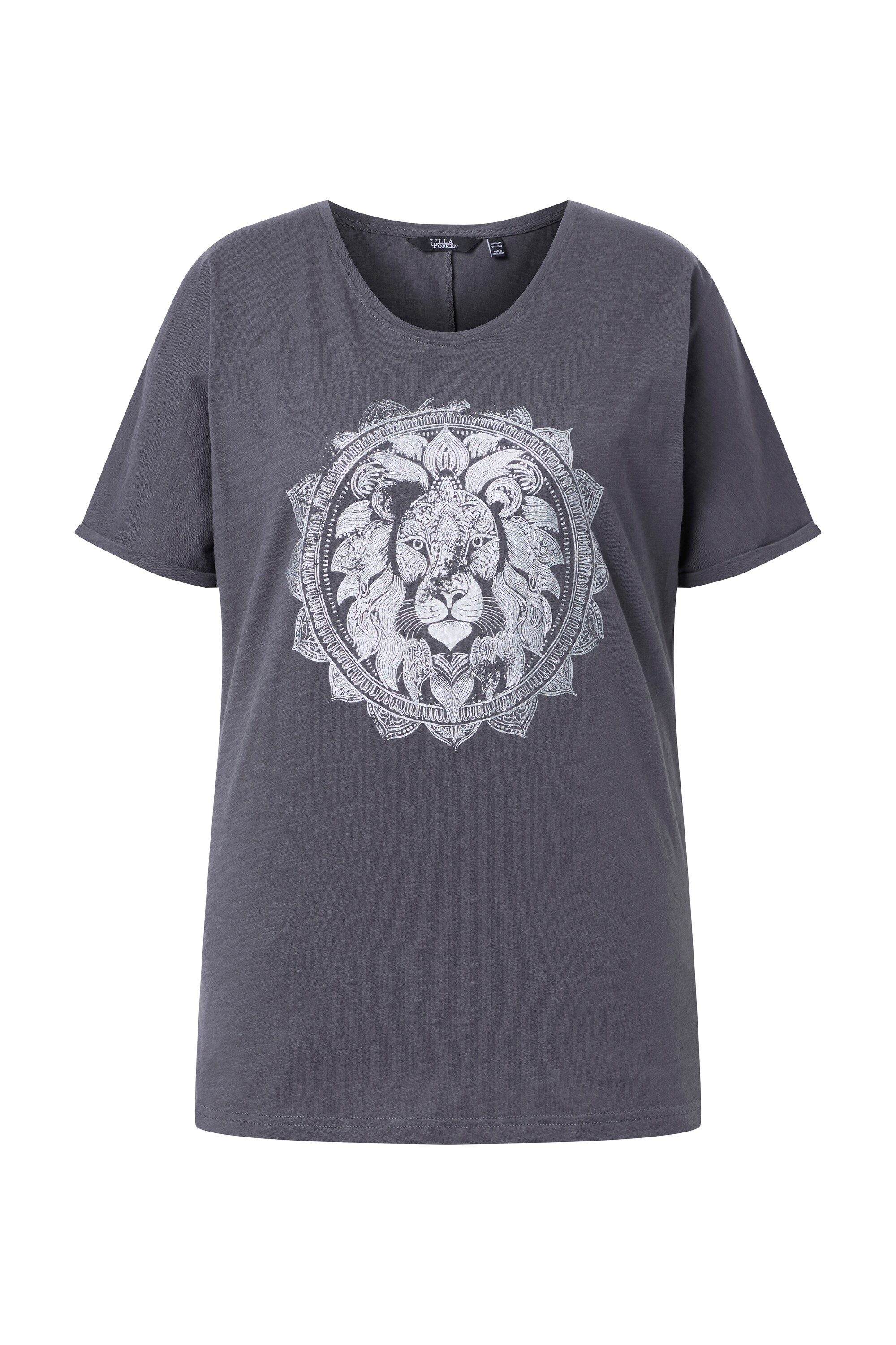 Ulla Popken T-Shirt T-Shirt Metallic-Tiermandala V-Ausschnitt Halbarm günstig online kaufen
