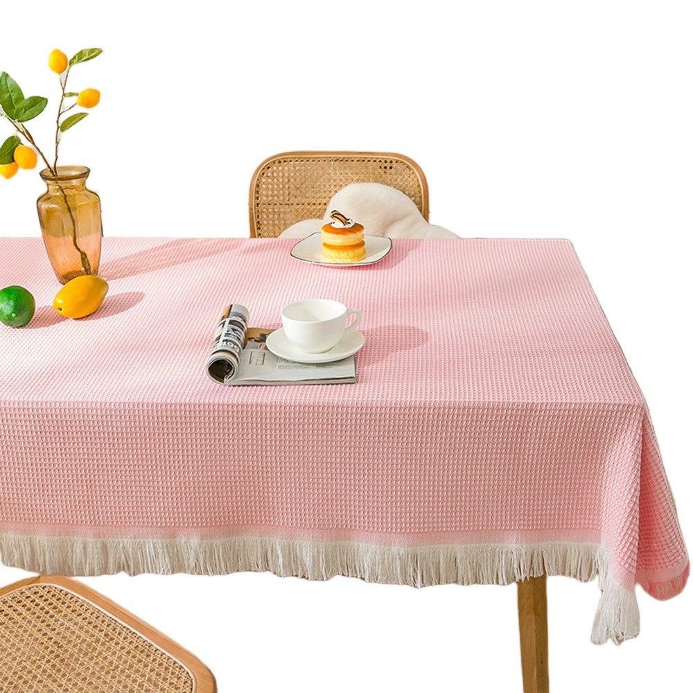 Tischdecke Baumwoll-Leinen Waffeltischdecke mit Quasten