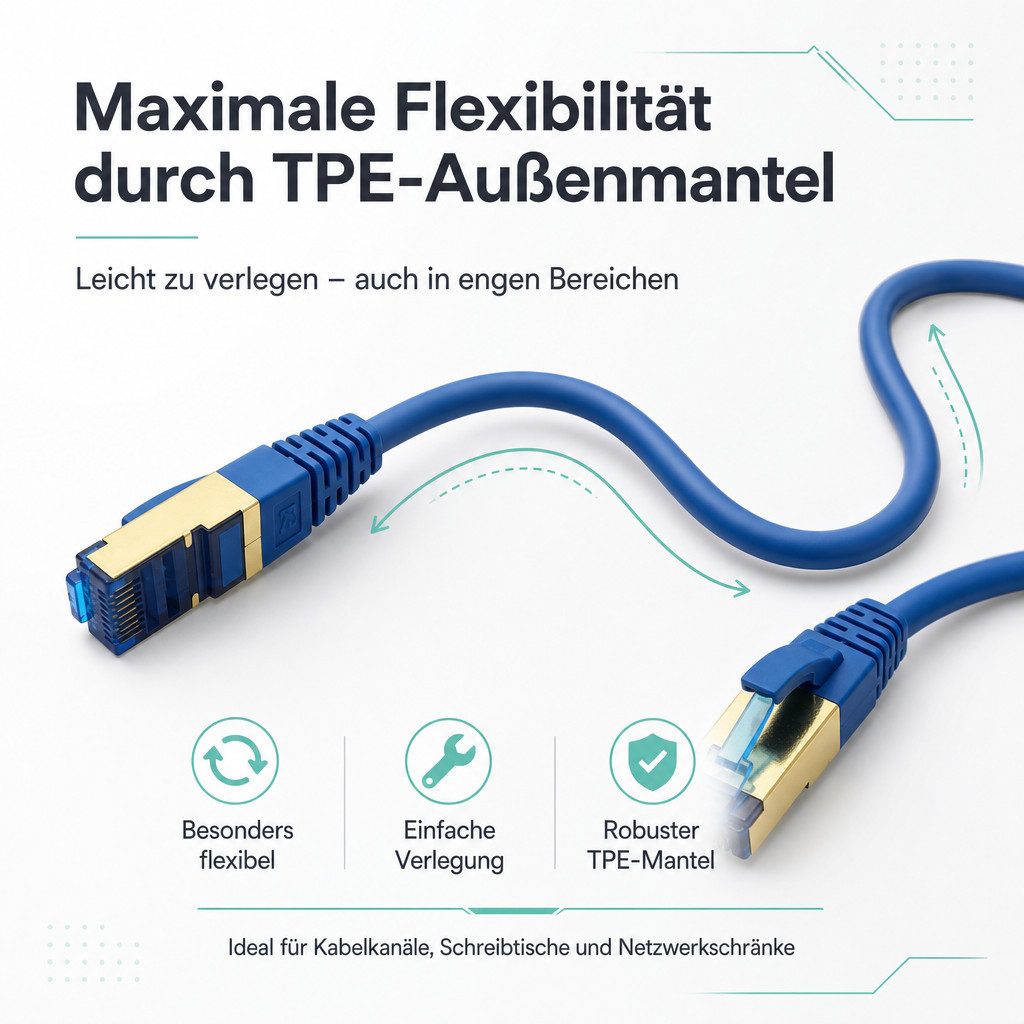 ProfiPatch CAT 7 Patchkabel Ethernet RJ45 Netzwerkkabel Rohkabel LAN-Kabel, RJ45, vergoldet, halogenfrei, blau