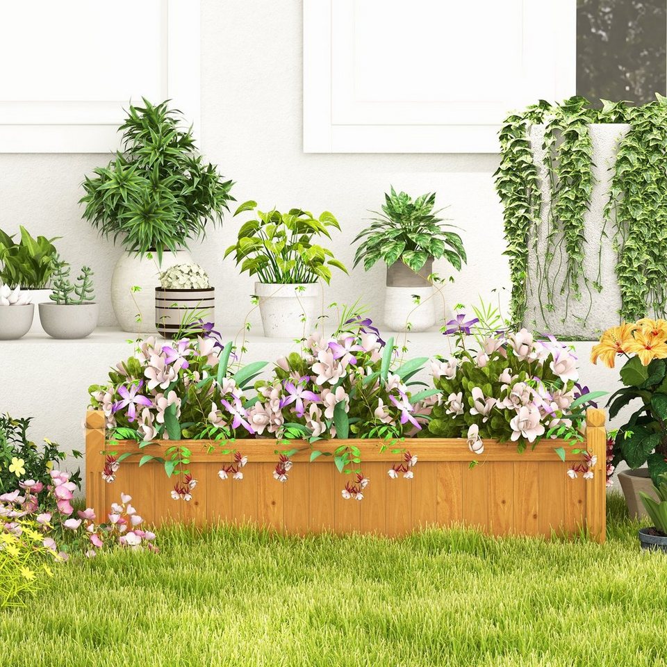 COSTWAY Blumenkasten, mit Drainagesystem aus Tannenholz, bis 30kg  110x40x35cm
