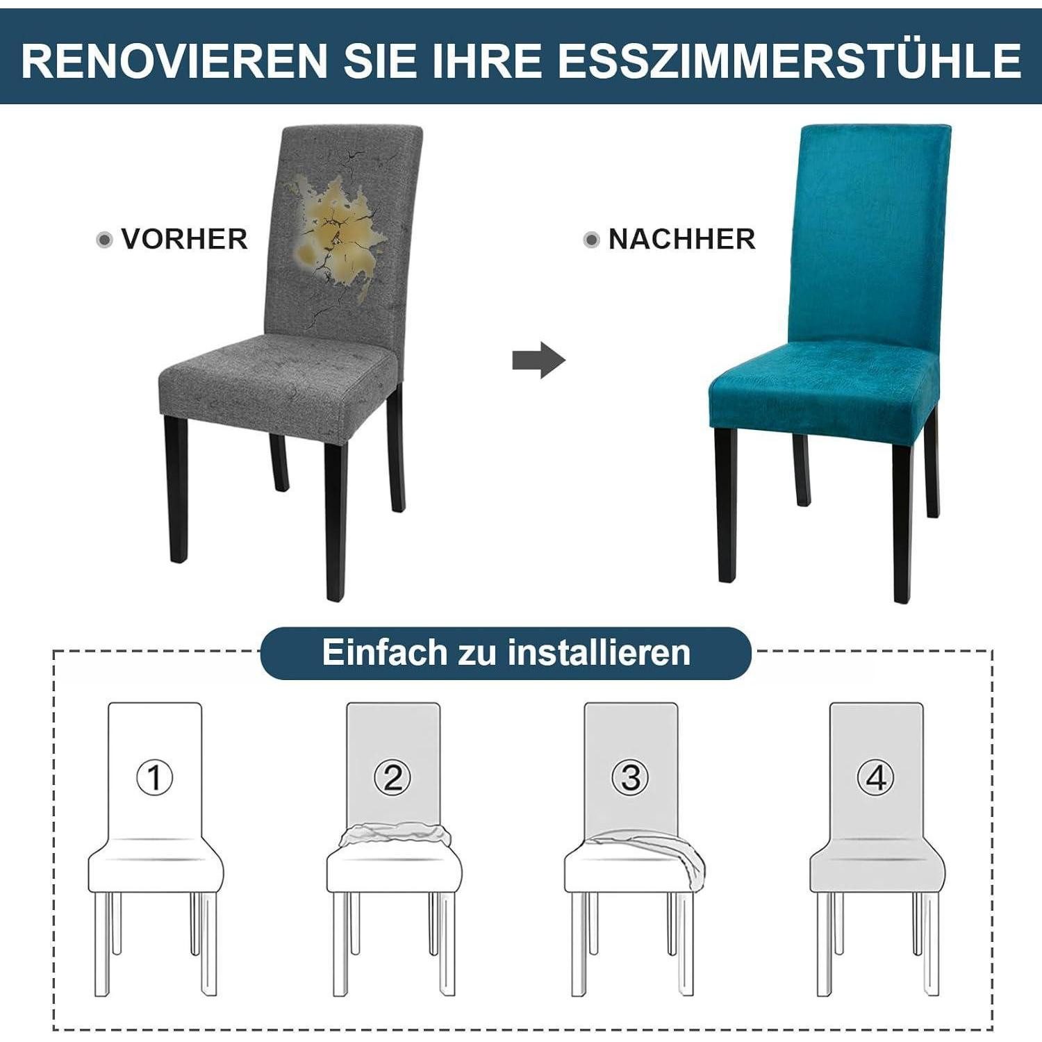 LuxusKollektion Stuhlbezug Stuhlhussen PU Stretch Schwingstühle Esszimmer Pfauenblau 6er Set – Bild 5 von 5
