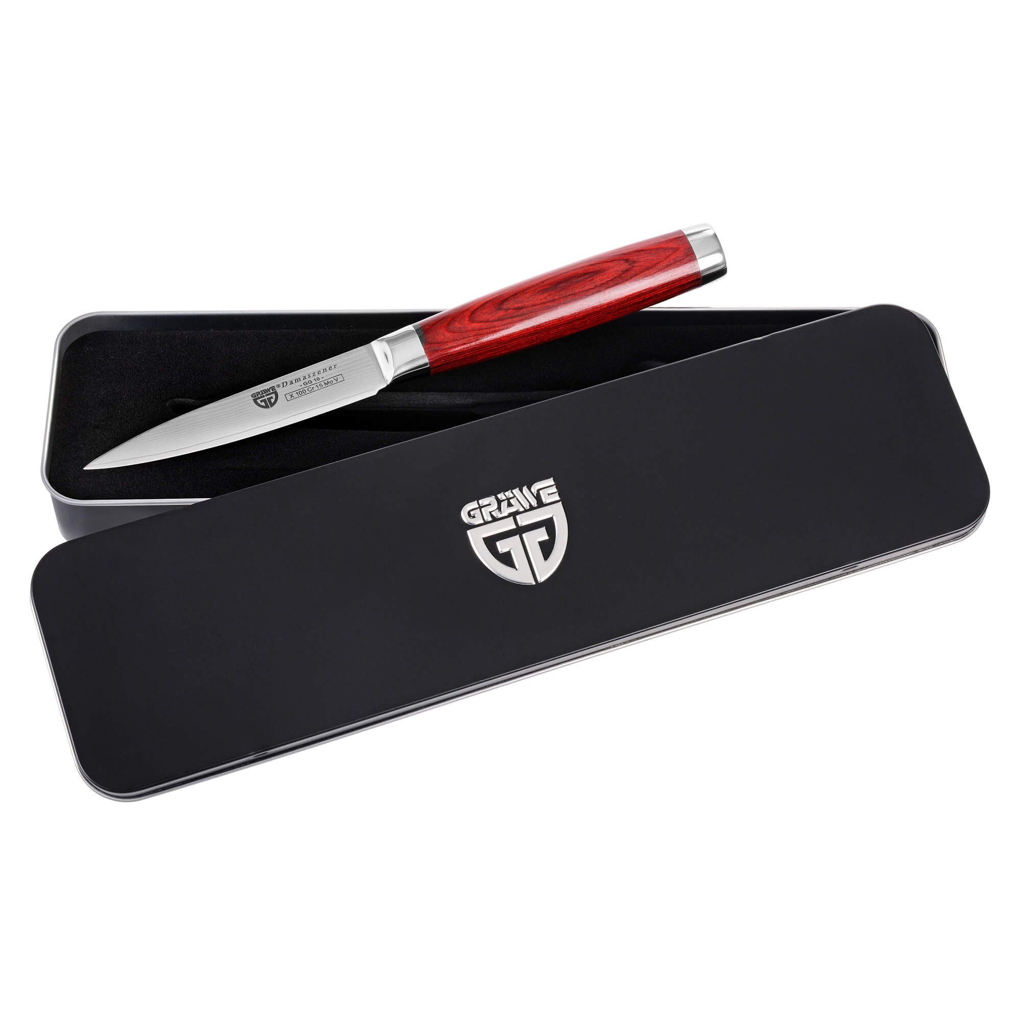 GRÄWE Damastmesser GRÄWE Damaszener Küchenmesser 10 cm Klinge, Pakkawood-Griff