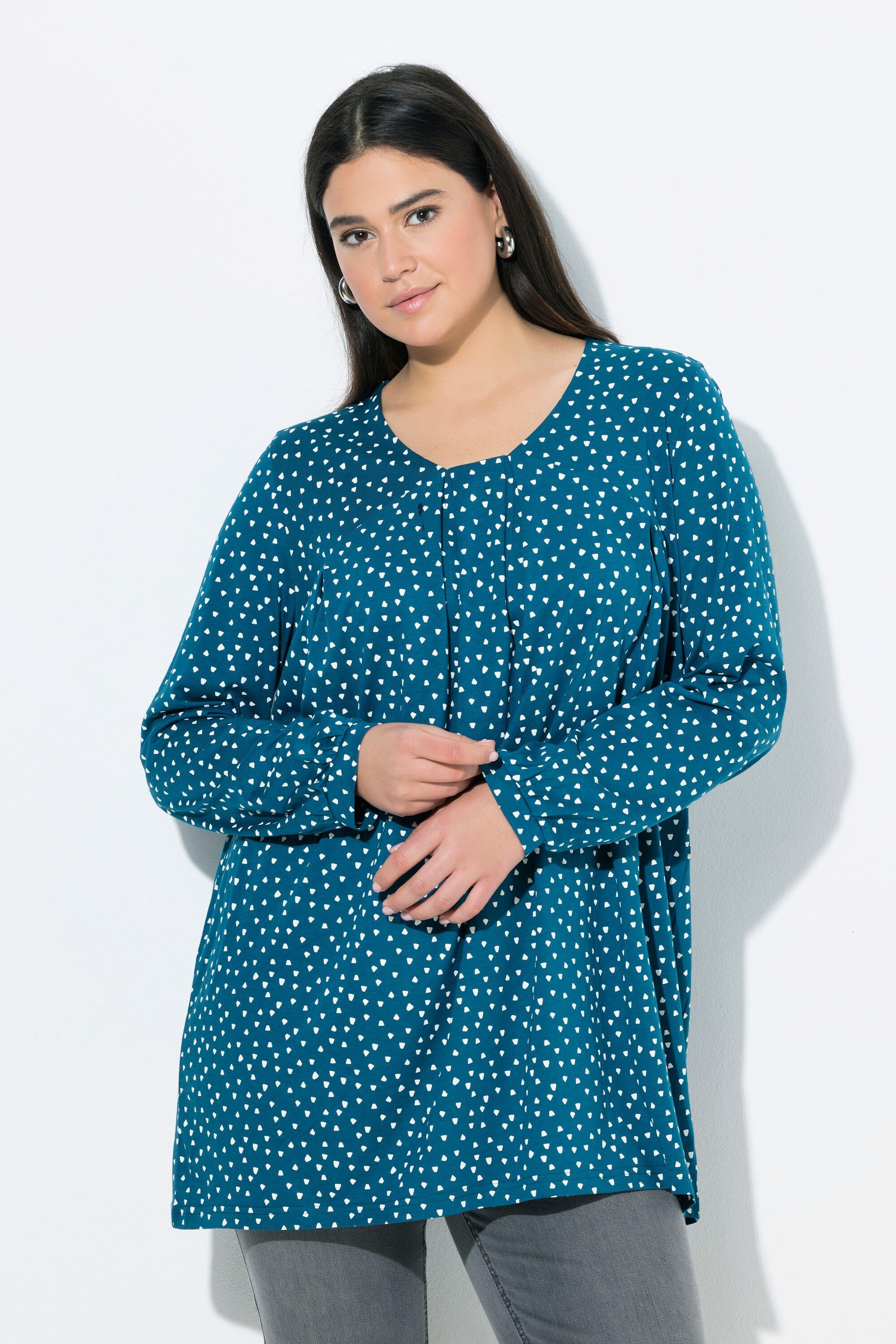 Ulla Popken T-Shirt Shirt Zierfalten A-Linie Carree-Ausschnitt Langarm günstig online kaufen