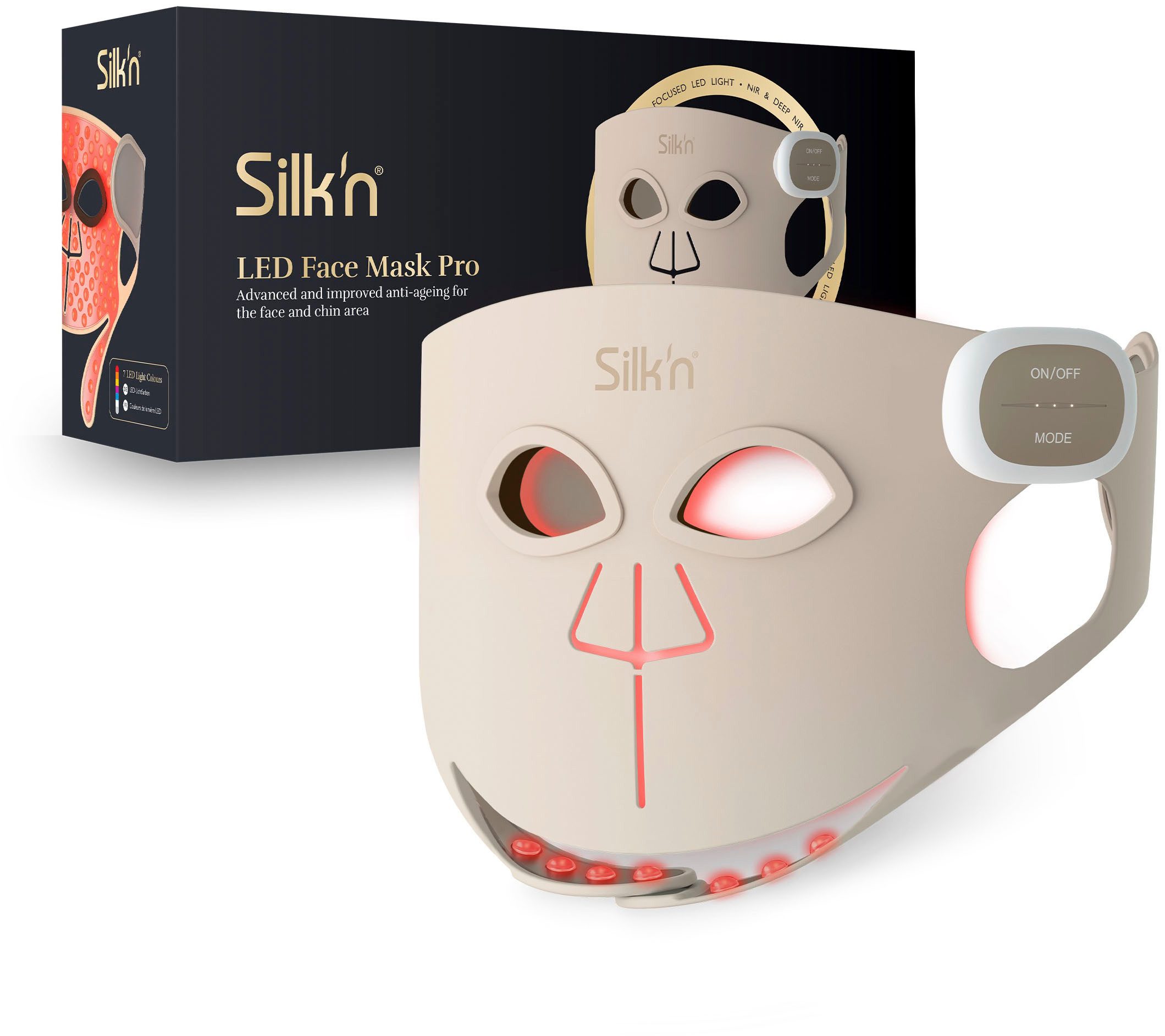 Silk'n LED-Gesichtsmaske LED Face Mask Pro, Fortschrittliche kabellose LED-Maske mit 7 Lichtmodi