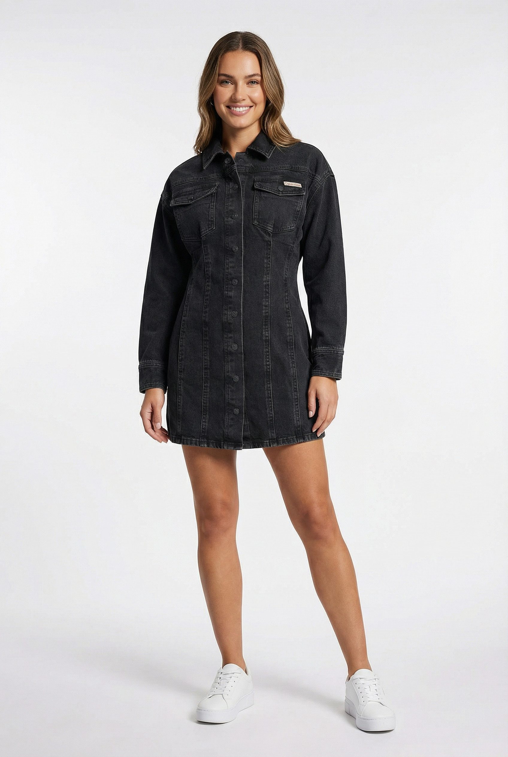 Calvin Klein Jeans Jeanskleid LS DENIM MINI DRESS Mit Rundshalsausschnitt, figurbetont