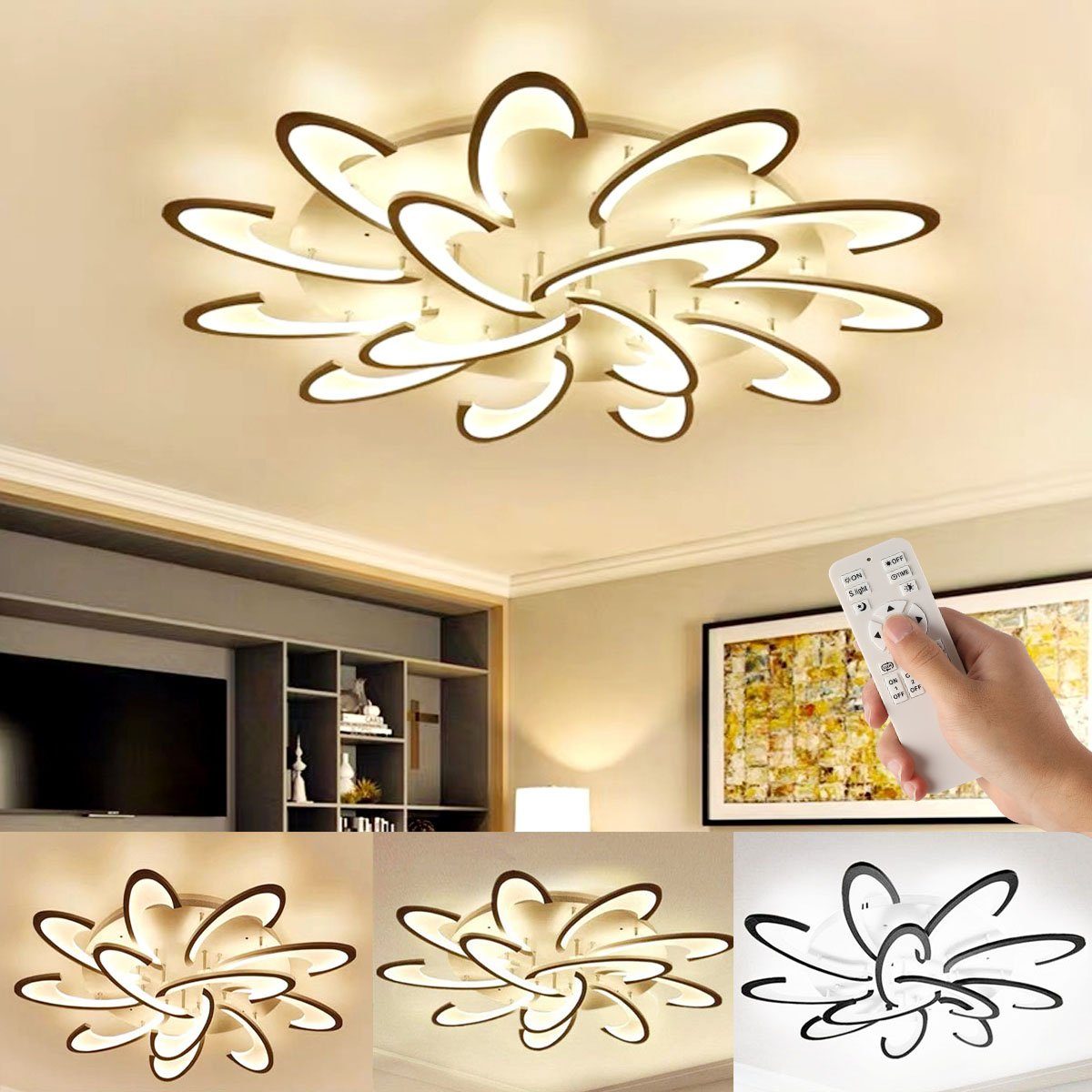oyajia Deckenleuchte 60/120W LED Deckenlampe Blume Lampe aus Metall und  Acryl, Dimmbar mit Fernbedienung, für Wohnzimmer, Schlafzimmer, Küche, Hotel