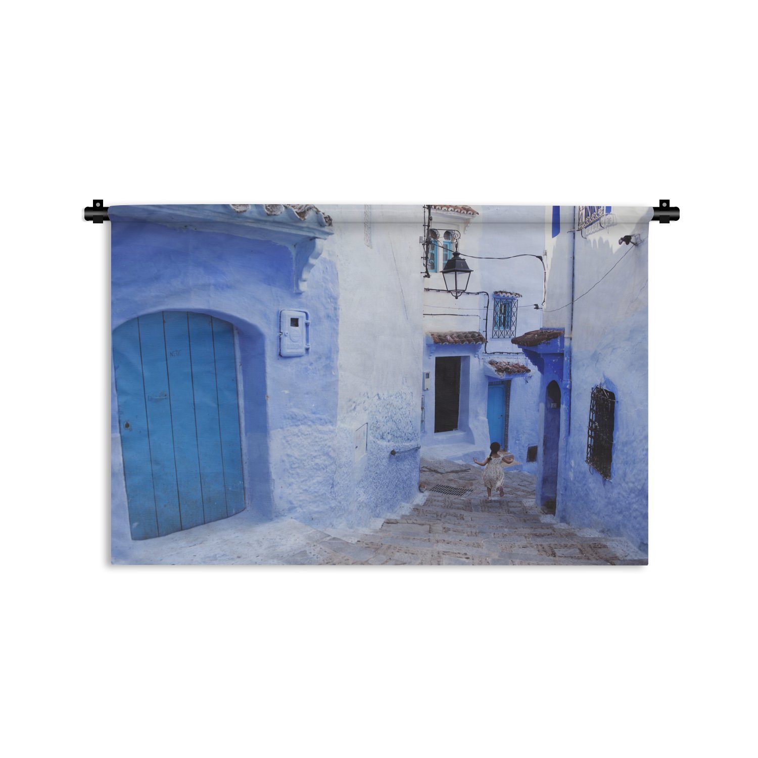 MuchoWow Wanddekoobjekt Straße Kleid, Türen - Blau Schlafzimmer, Wanddeko Häuser, für Wandbehang, - - Kinderzimmer Wohnzimmer