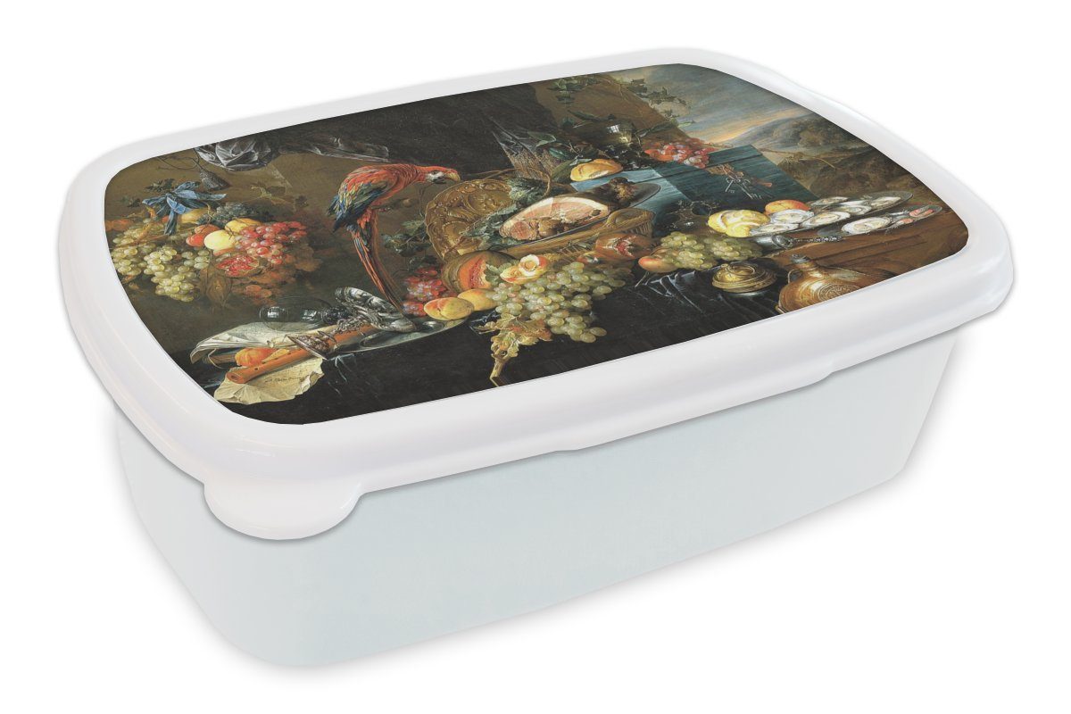MuchoWow Lunchbox gedeckter Jungs Jan Mädchen (2-tlg), für für Brotdose, von Tisch Ein Kunststoff, und reich Brotbox weiß mit und de, Kinder Erwachsene, - Papageien Davidsz Gemälde