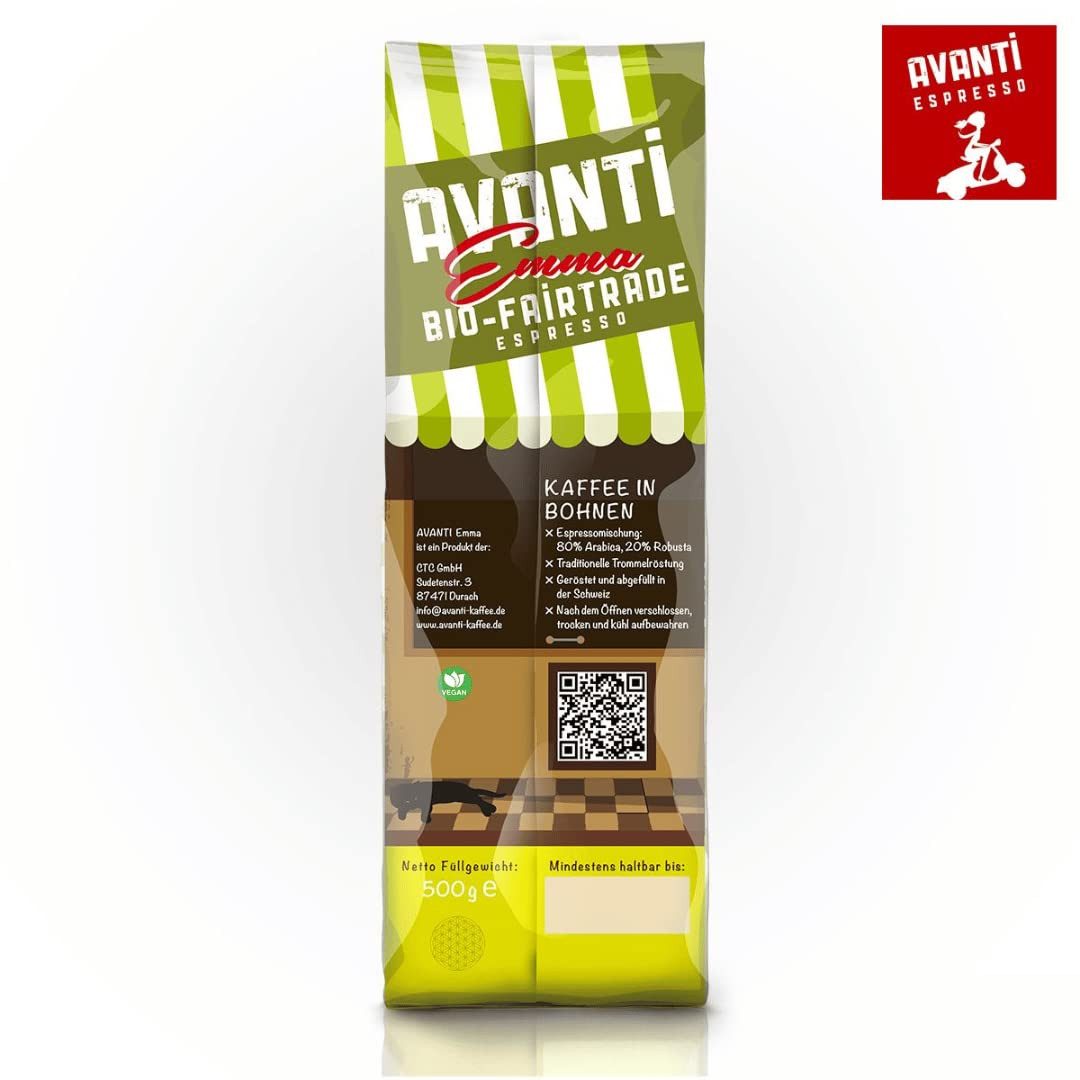 LK Trend & Style Kaffee Avanti Emma in Espresso Bohnen, 1 x 500 g, (ein milder, charaktervollen Espresso, 80% Arabica und 20% Robusta Kaffeebohnen), Schweizer Trommelröstung