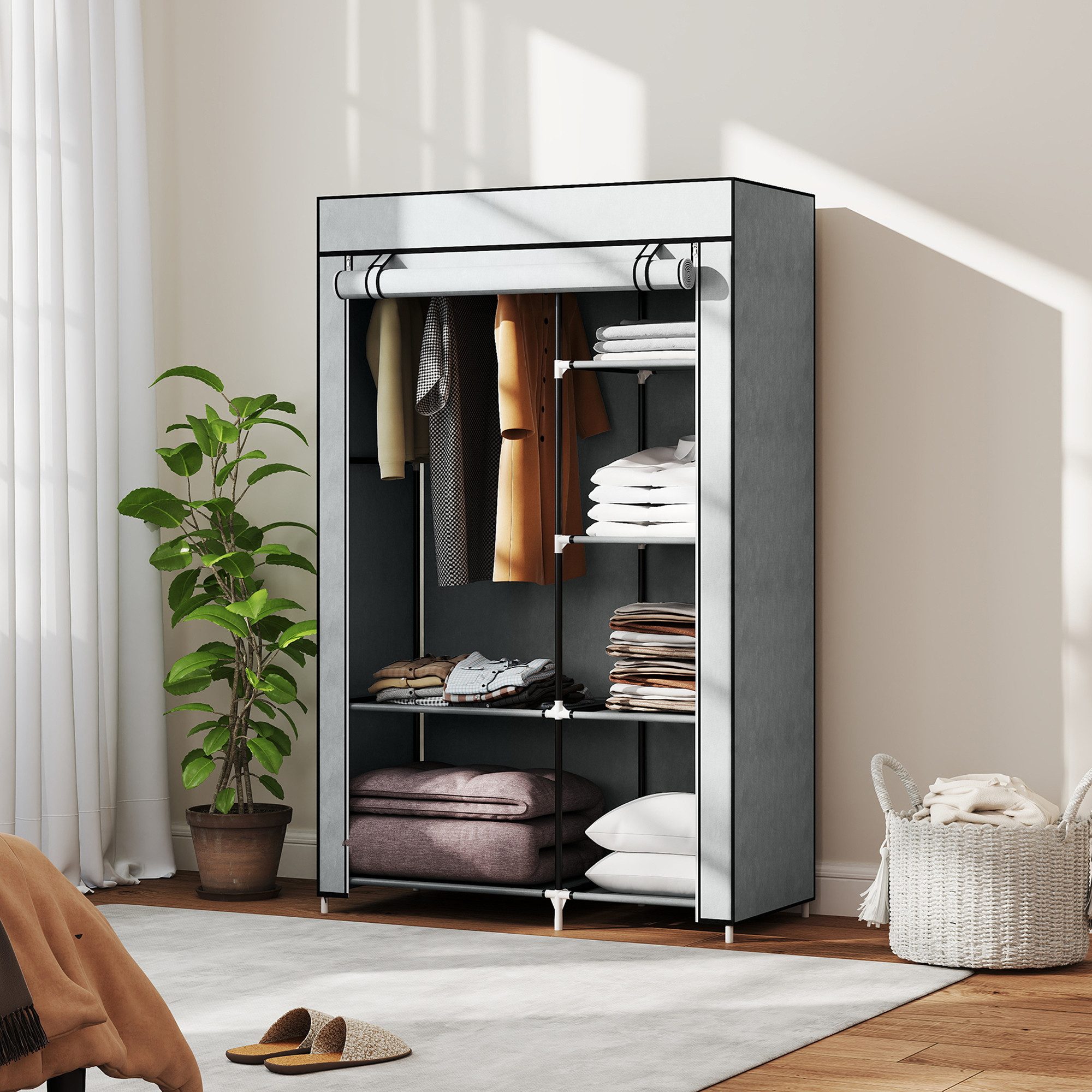 HOMCOM Stoffschrank Klappbarer Kleiderschrank Faltbare Garderobe in Vlies-O günstig online kaufen