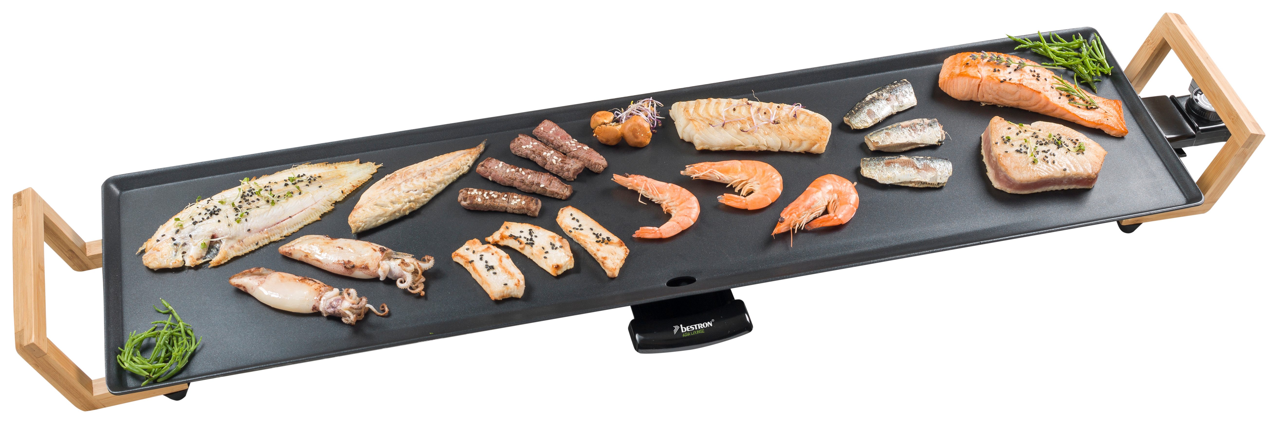 bestron Tischgrill ABP604BB, 1800 W, Teppanyaki XXL – 90 cm, Antihaft & Bambusgriffe