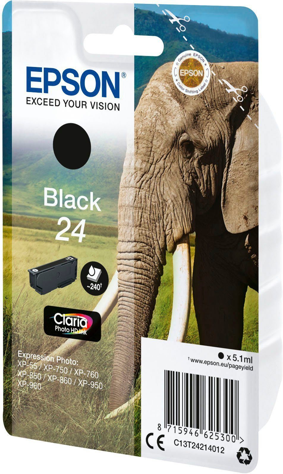 Epson Black 24 Claria Photo HD Ink Tintenpatrone (original Epson Druckerpatrone 24 schwarz)