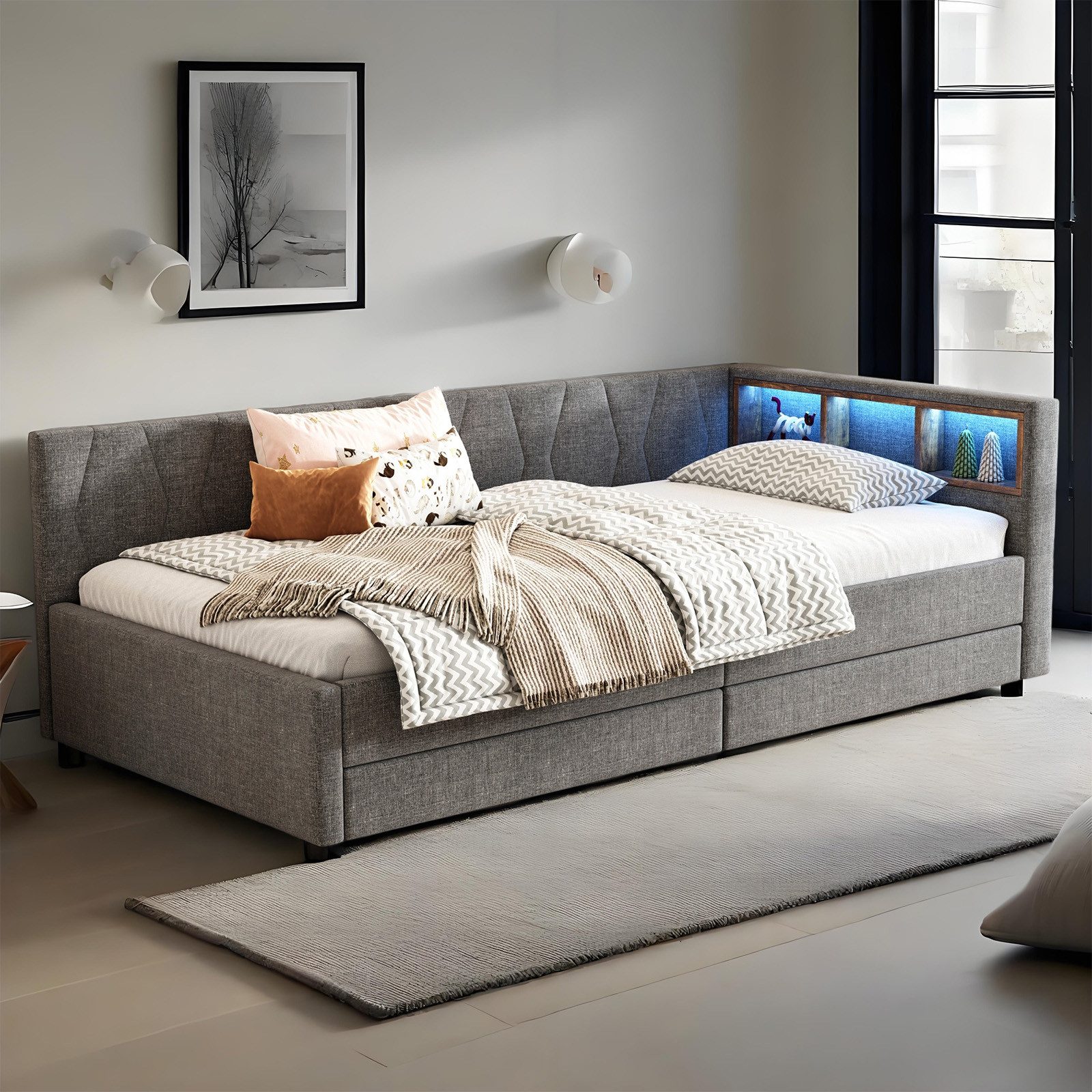 MODFU Schlafsofa Polsterbett mit LED-Umgebungslicht, USB+Typ C Ladeanschlus günstig online kaufen