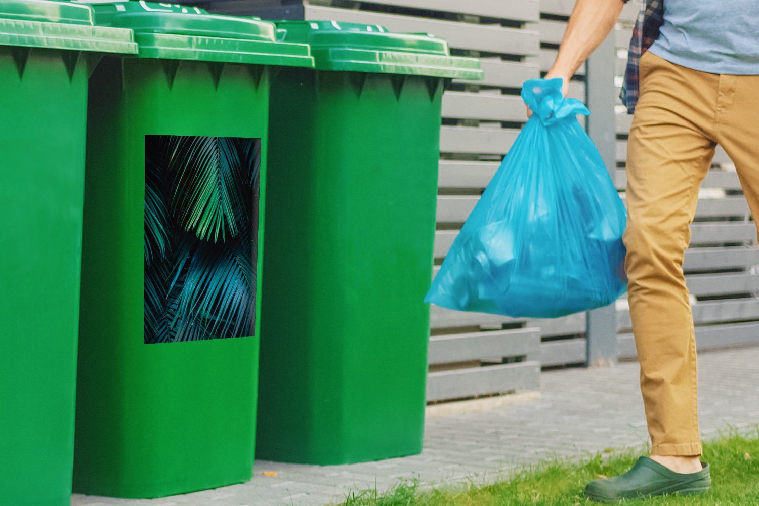 MuchoWow Wandsticker Dschungel Blatt (1 Sticker, Grün St), - Mülleimer-aufkleber, Abfalbehälter Container, - Mülltonne