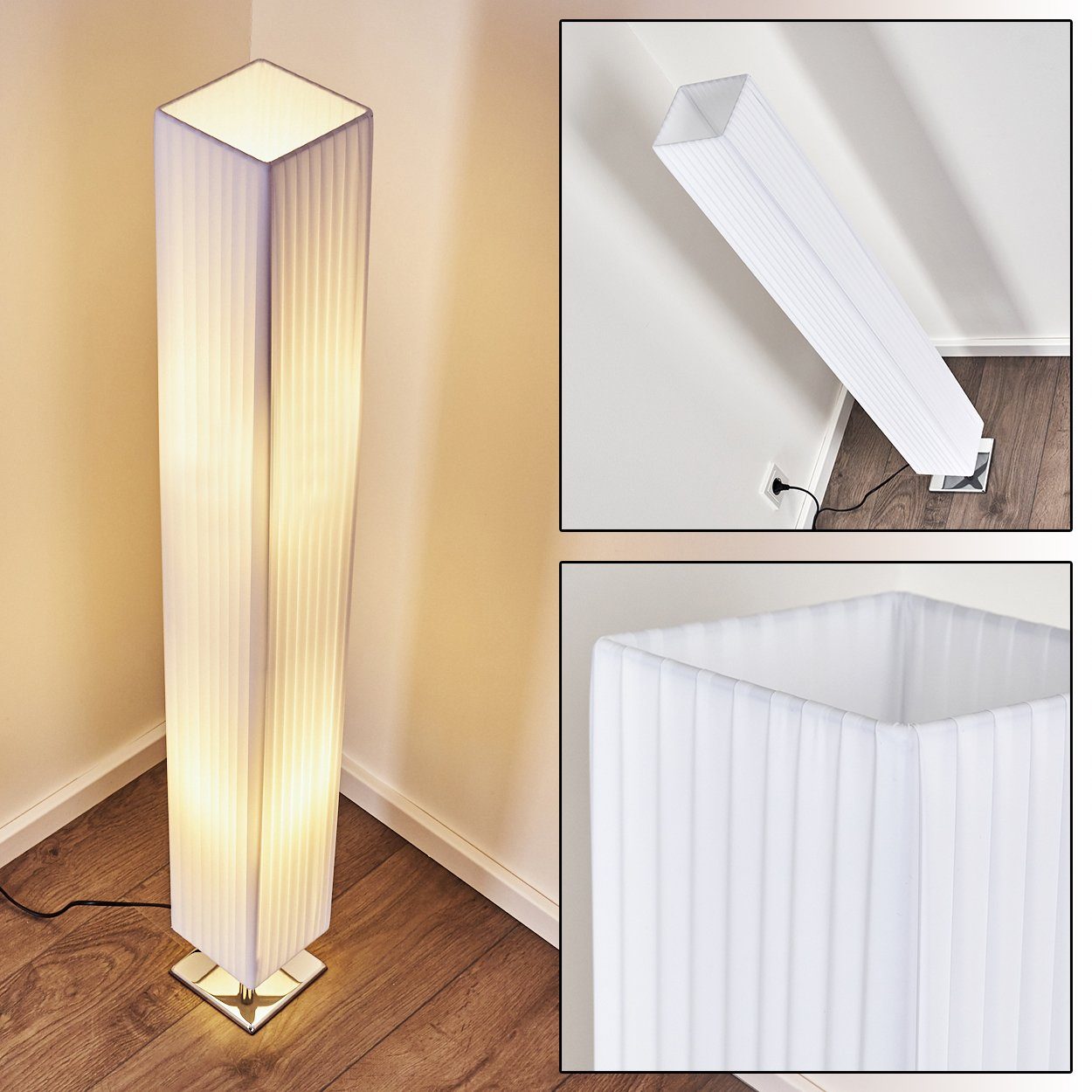 hofstein Stehlampe »Aulla« moderen Stehleuchte aus Textil/Stoff in Weiß, ohne Leuchtmittel, 2xE27, Mit Fußschalter am Kabel, auch