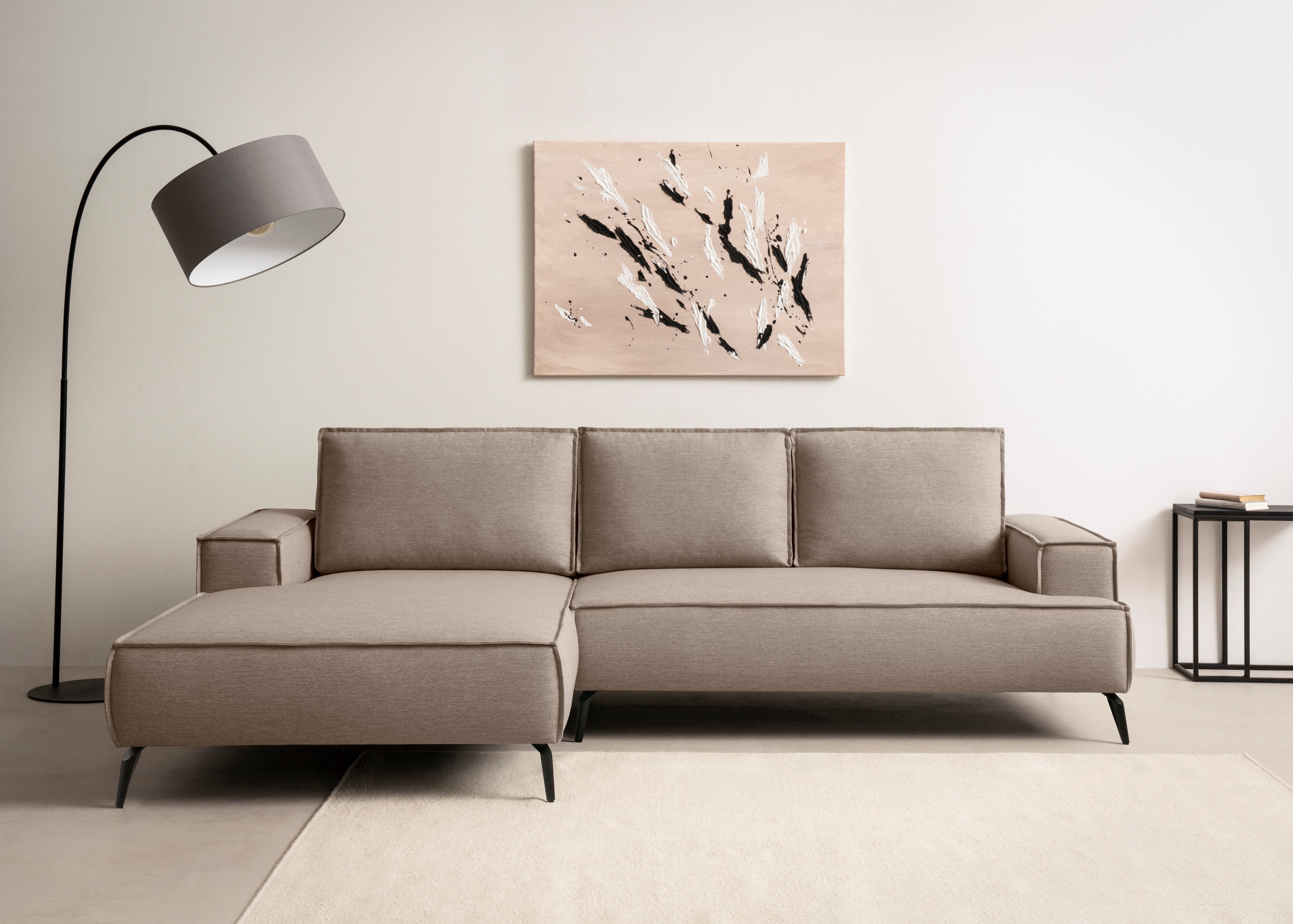 OTTO home Ecksofa TVINNU Leinenoptik, L-Form, Breite 275 cm, wahlweise Recamiere rechts/links, schwarze Füße, bequemer Sitzkomfort